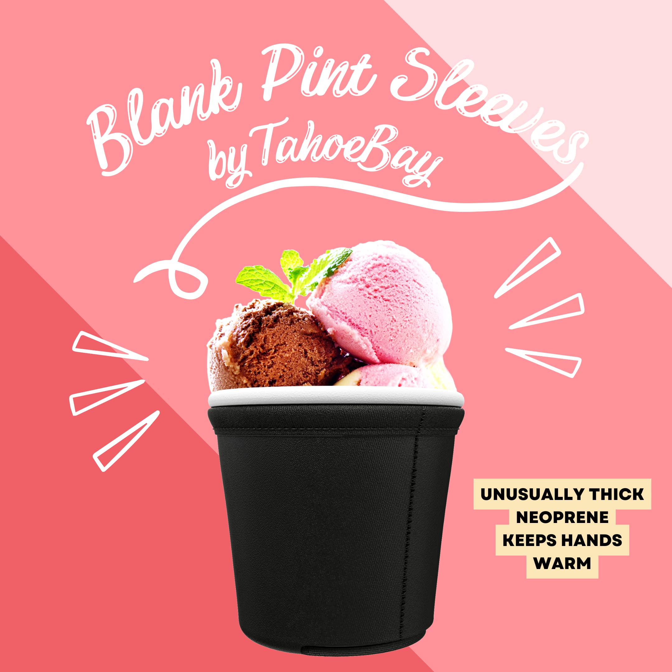TahoeBay Blank Ice Cream Pint Sleeves (4-Pack) Extra Thick Insulated Neoprene Covers for Tapered Tubs, Customize with Heat Transfer Vinyl and Sublimation (Black)
