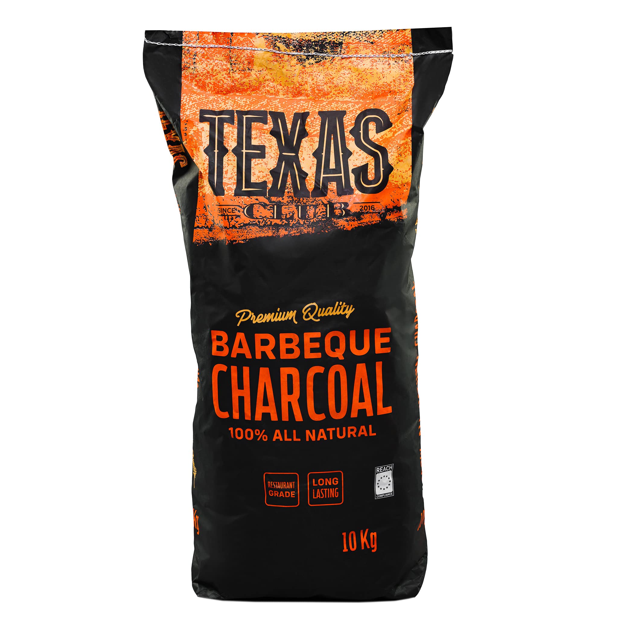 TEXAS CLUB Lumpwood Charcoal, Restaurant Grade Charcoal, 10 kg I Charcoal BBQ Made of Oak Beech and Hornbeam Wood I Long Burning Time I Barbecue Charcoal, BBQ Coal
