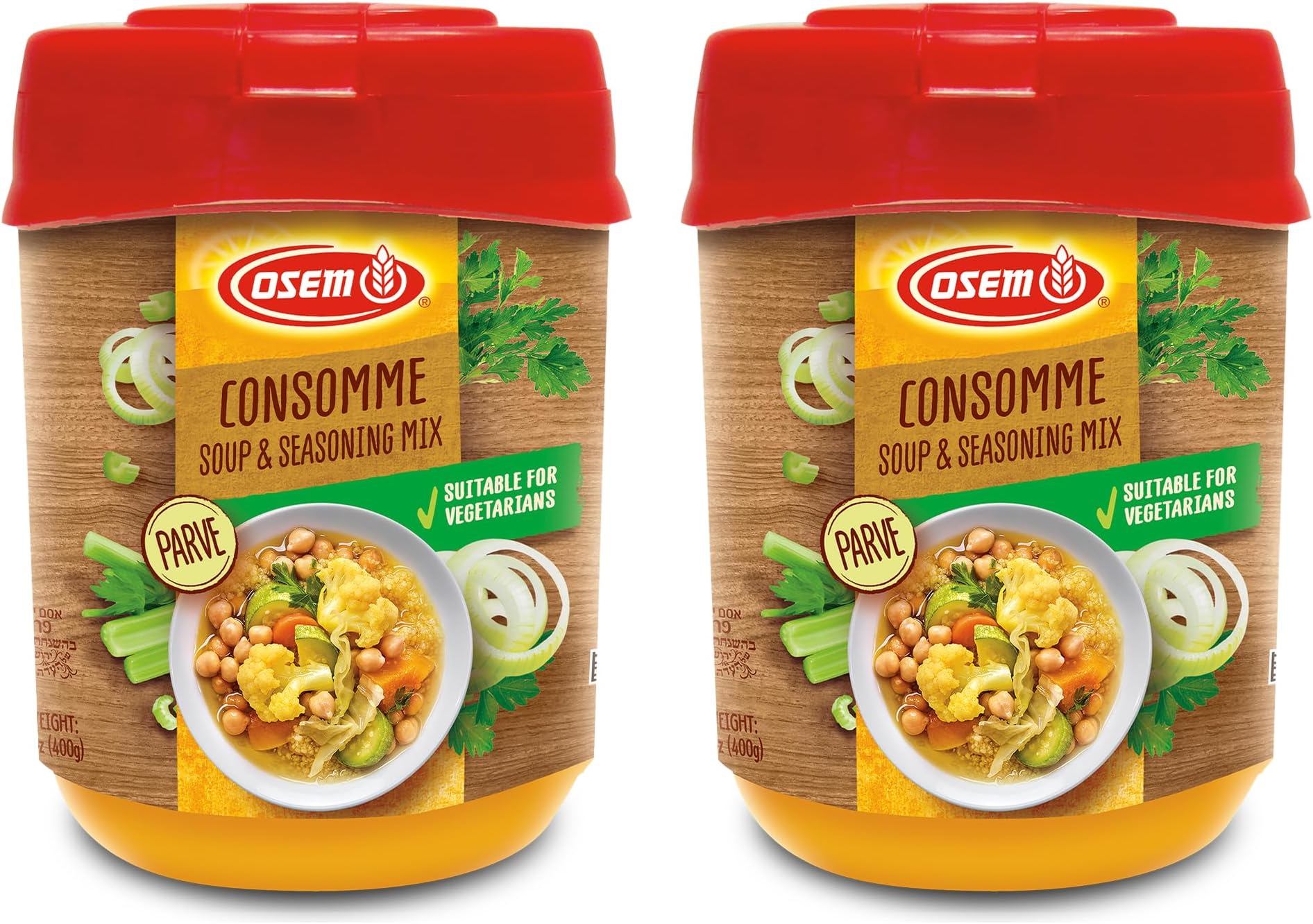 Osem Consomme - Chicken Flavored Stock Powder for Cooking, Chicken Bouillon Powder Mix No MSG, Powdered Soup, Stew, or Rice Flavor Base, Kosher - 14.1 oz (Pack of 2)
