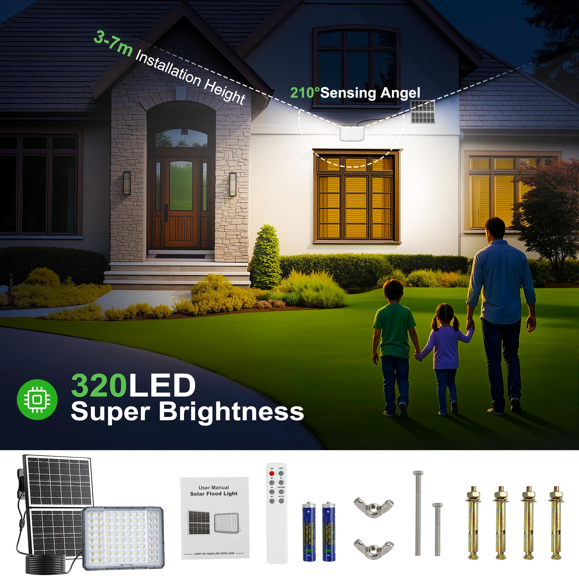 Lampada Solare LED da Esterno con Timer e Telecomando, Faro LED 15000mAh, Dimmerabile 3000/4000/6500K, Impermeabile IP66 per Giardino, Cortile e Esterni