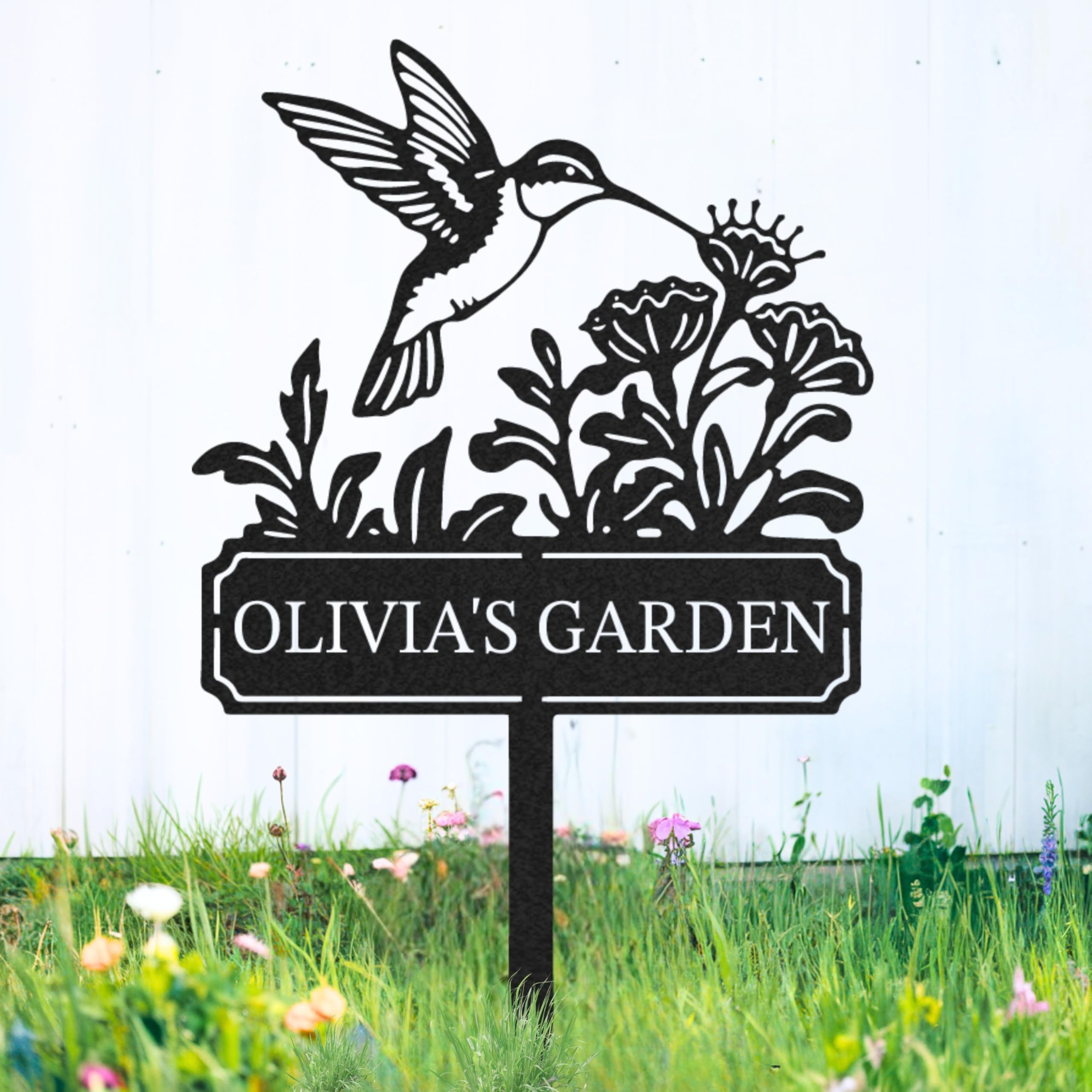 Personalized Garden Metal Sign, Custom Garden Stake, Hummingbird Yard Stake, Customized Name Sign for Outdoor, Outdoor Gardening Decor Gifts for Gardeners