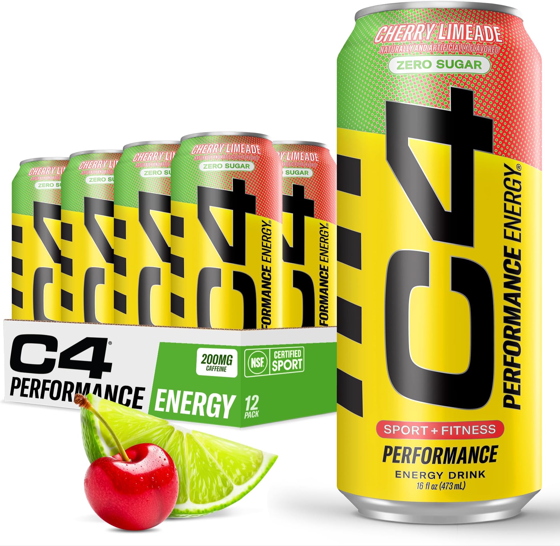 C4 Original Sugar Free Energy Drink 16oz (Pack of 12) | Cherry Limeade | Pre Workout Performance Drink with No Artificial Colors or Dyes