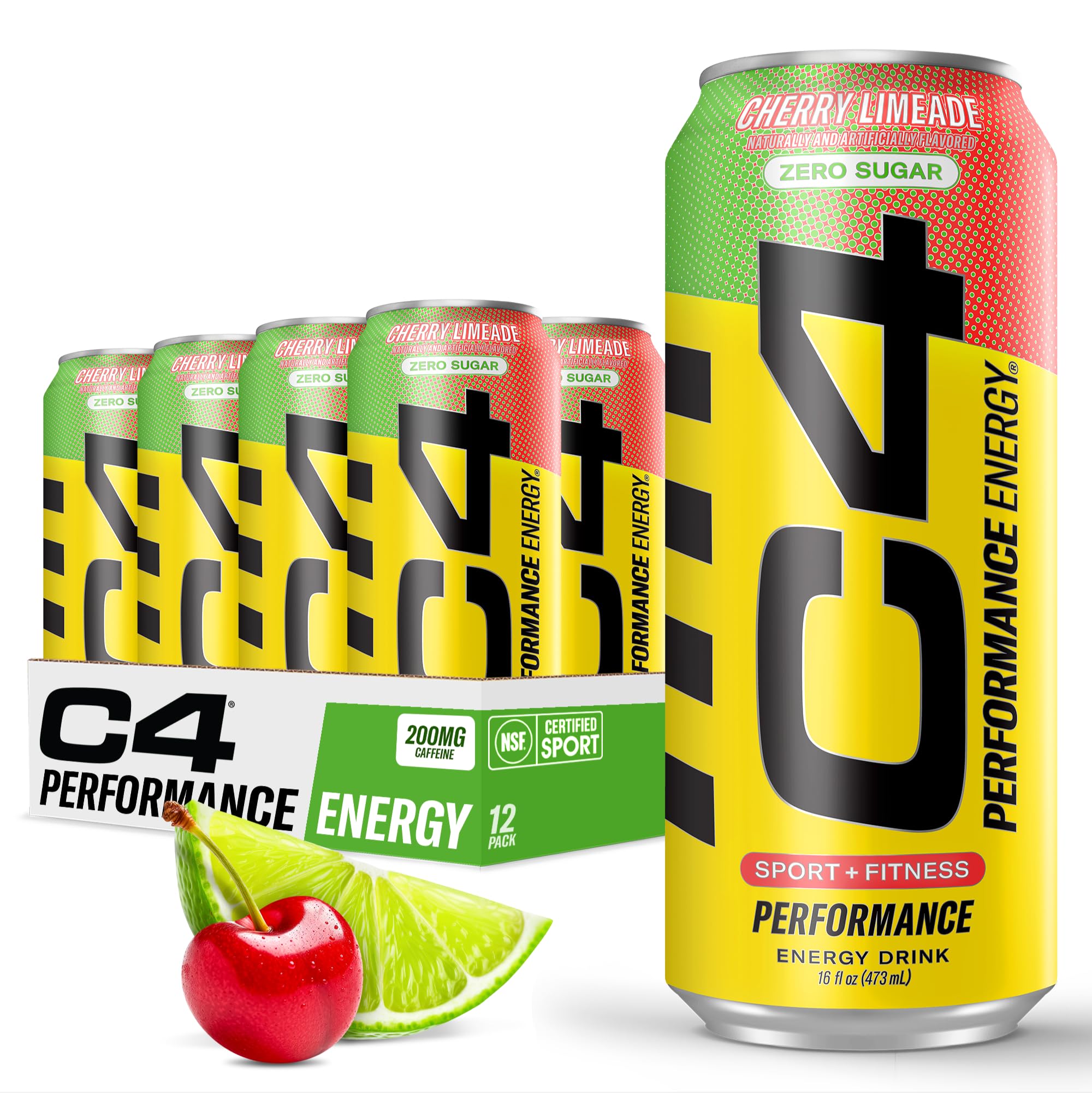 - C4 Original Sugar Free Energy Drink 16oz (Pack of 12) | Cherry Limeade | Pre Workout Performance Drink with No Artificial Colors or Dyes