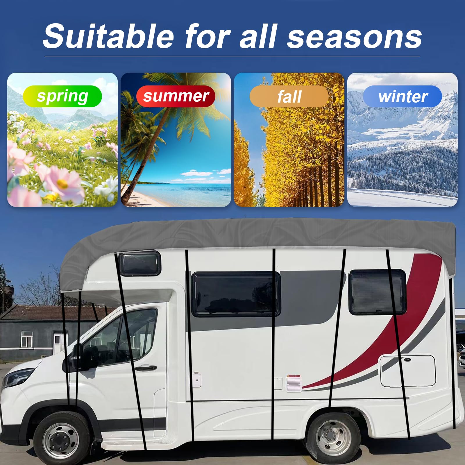 NEWFUN Telo Copri Camper, Telo Universale 210D per Caravan Universale, Protezione UV, Protezione dal Sole, Protezione Dalla Neve, Protezione dal Gelo (7.5M)