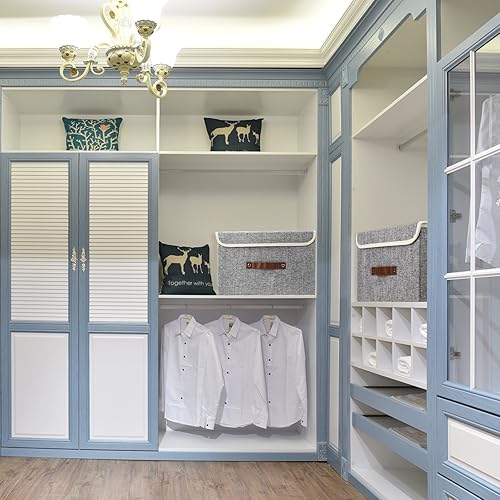 Miniatura 4 de TYEERS Cajas de almacenamiento plegables, contenedores de almacenamiento de tela lavable con tapas, 14.9 x 9.8 x 9.8 pulgadas, paquete de 2, gris