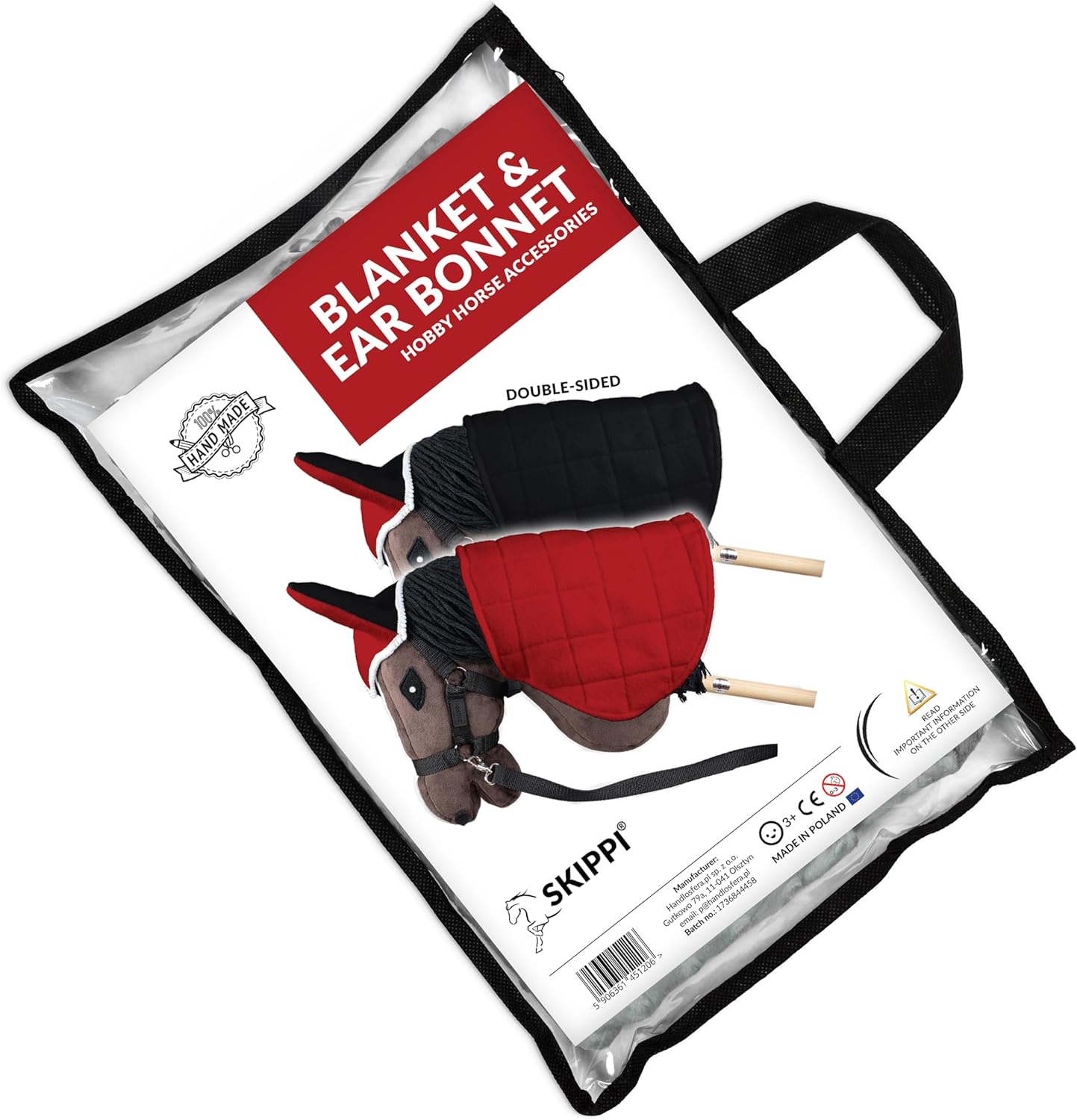 SKIPPI Hobby Horse Reversible Blanket & Fly Hood - Red & Black