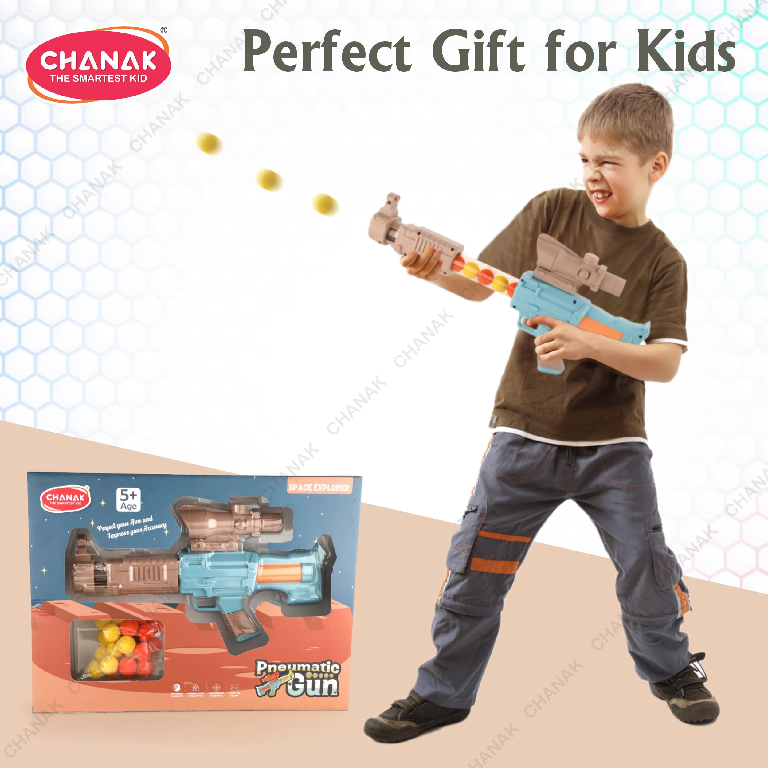 Chanak Space Explorer Pneumatic Gun Toy Include 12 Orange & 12 Yellow Soft Foam Ball, for Indoor Outdoor Use Safe for Boys Girls, Above 5+ Age, BIS Approved - Image 8 thumbnail