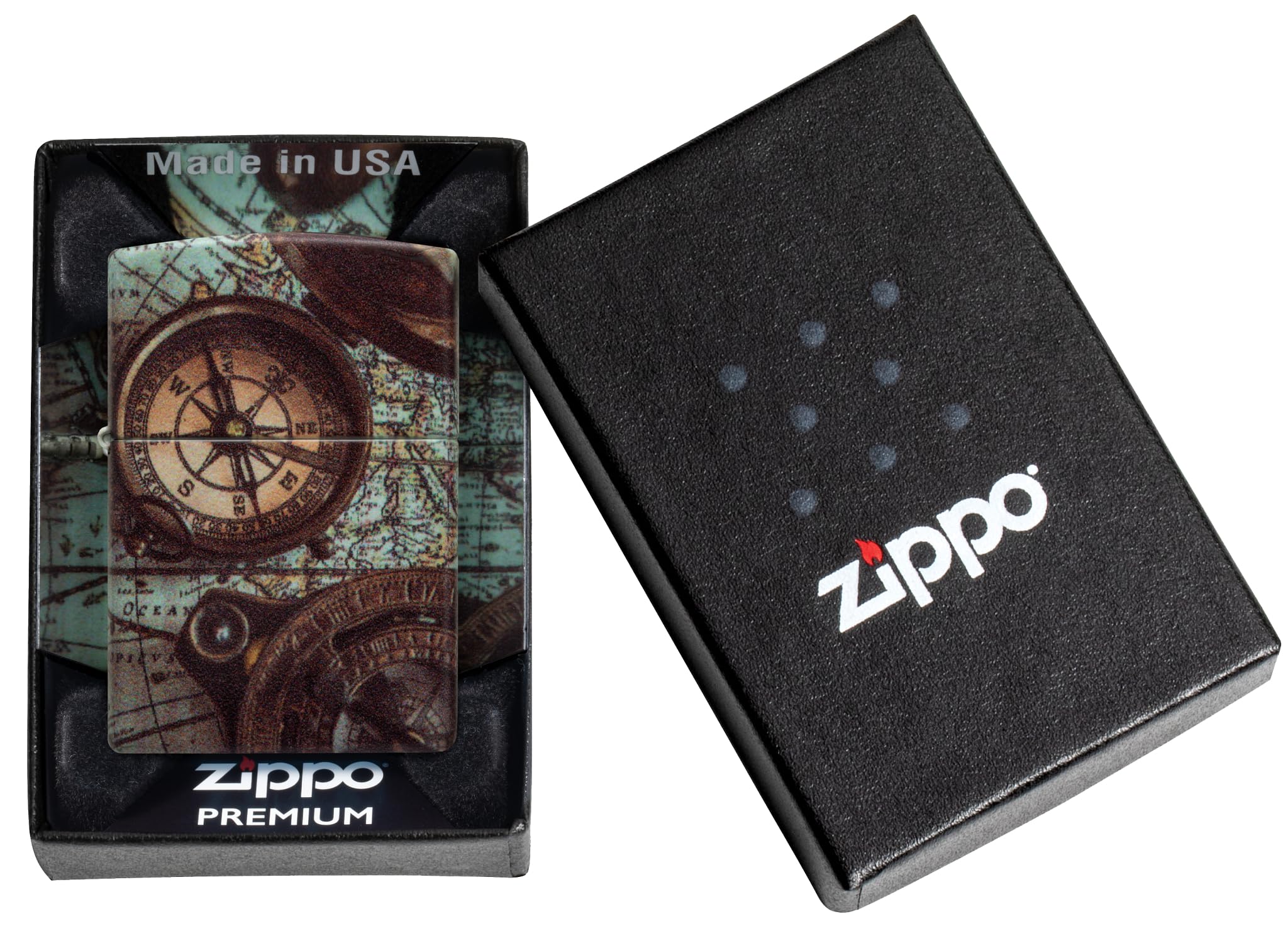Zippo - Briquet Tempête Motif Boussole, 540°, Impression Color Image, Rechargeable, Réutilisable, Coupe-Vent, Coffret Cadeau, Fabriqué Aux États-Unis