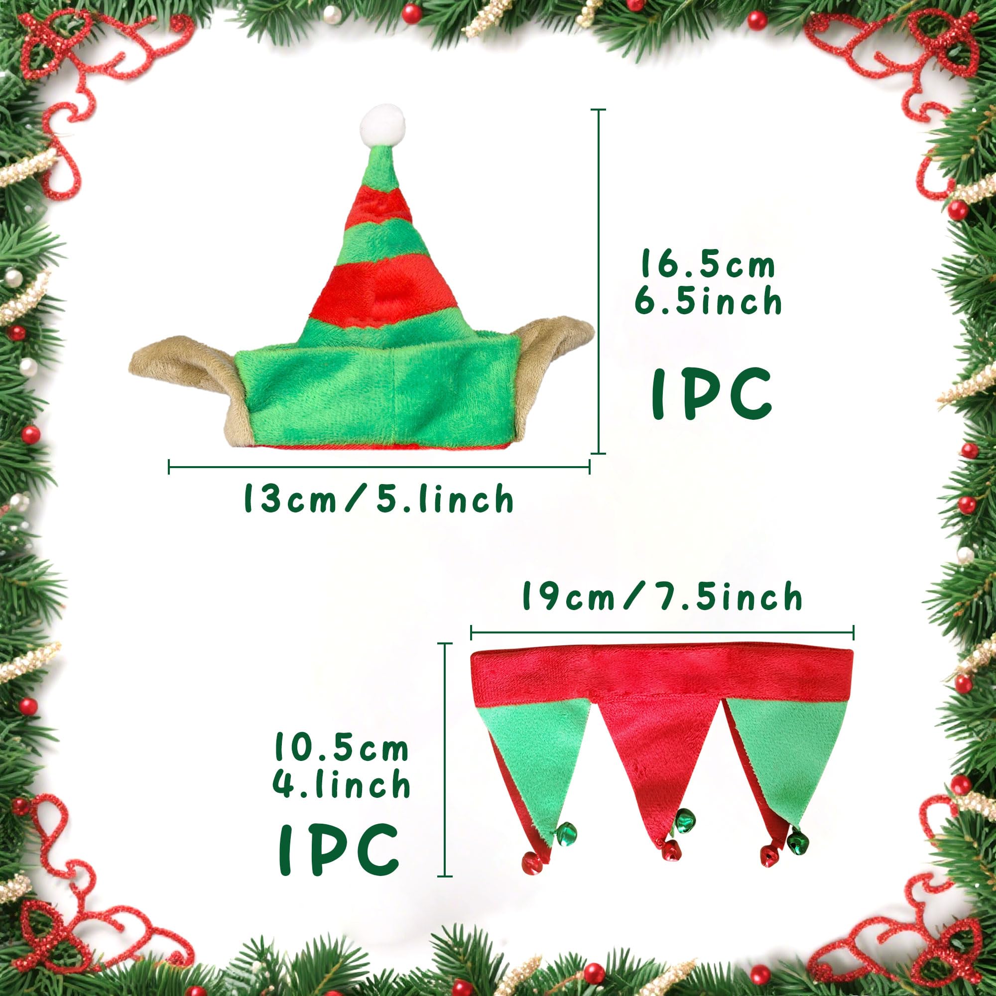 LaVenty Christmas Santa Hat for Dog Bell Scarf Elf Costume for Puppy Cat Dog Party Outfit Red and Green L Size - Image 2