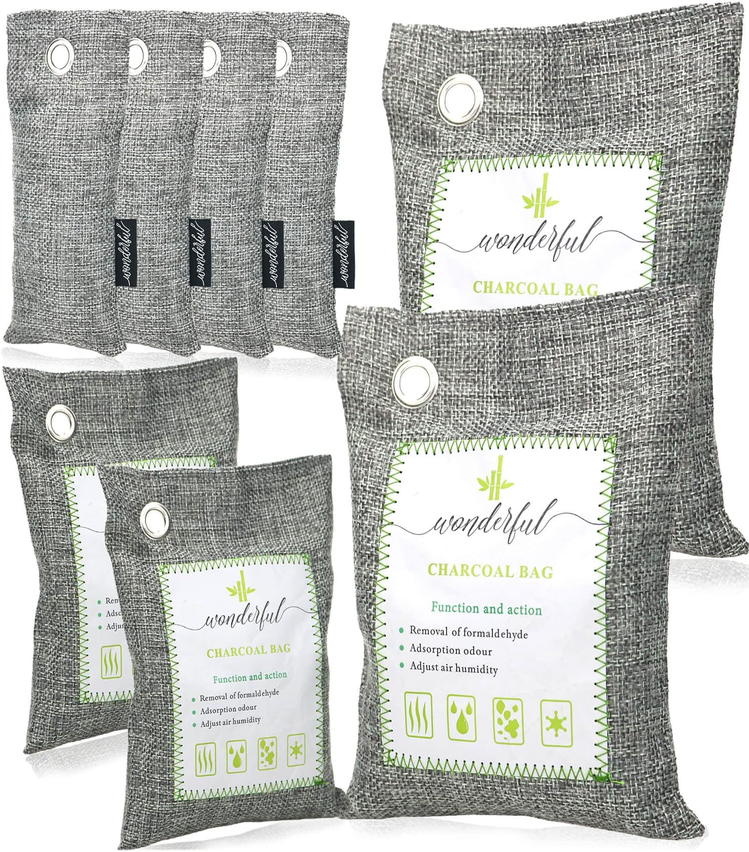Activated Bamboo Charcoal Odor Absorber for Home, Nature Fresh Air Purifier Bags for Strong Odor Room Car and Shoes, Closet Freshener for Clothes 8 Packs