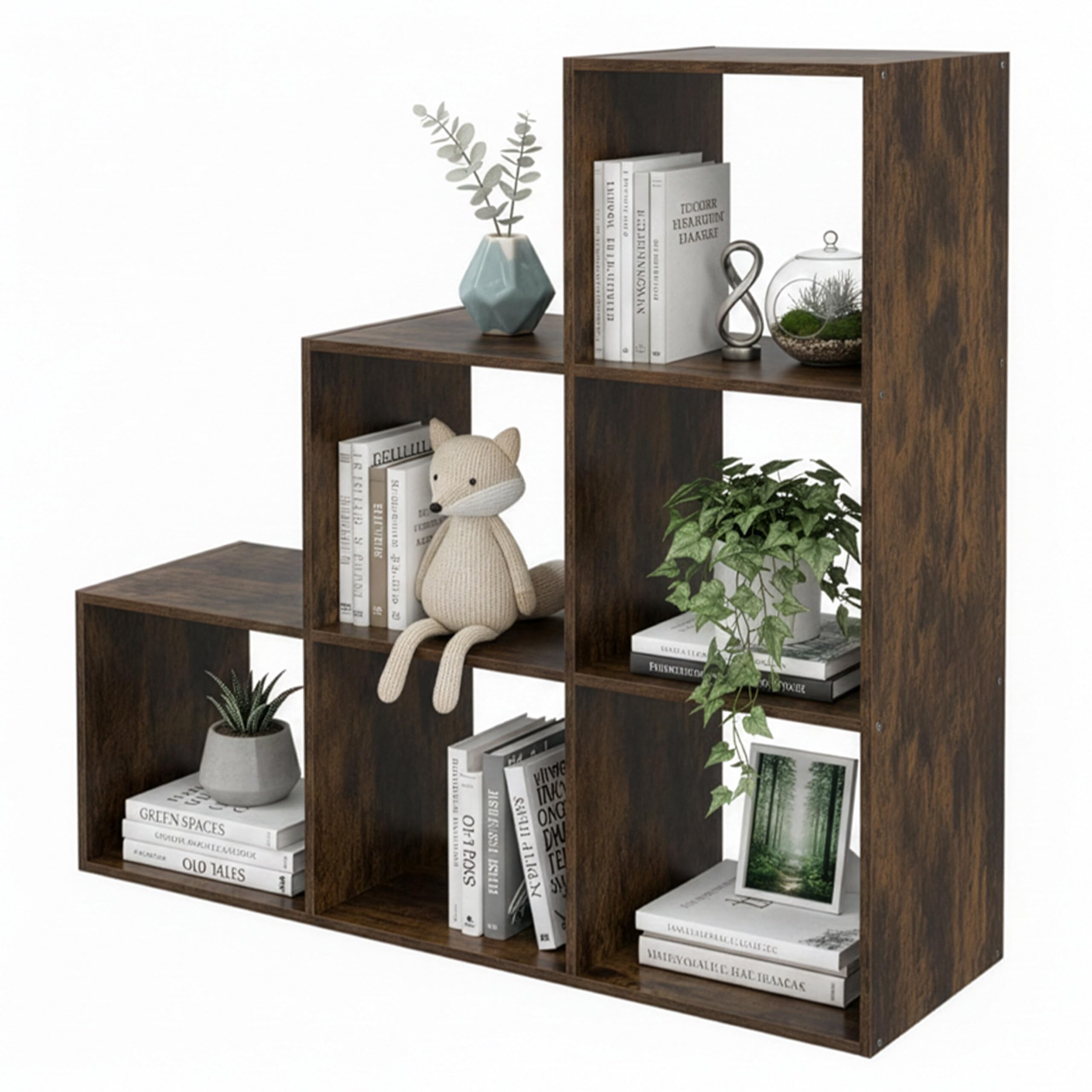 Relaxdays Scaffale a gradini, 6 Scomparti, HxLxP: 97,5x97,5x29 cm, sottotetto, libreria Salotto, Marrone Vintage