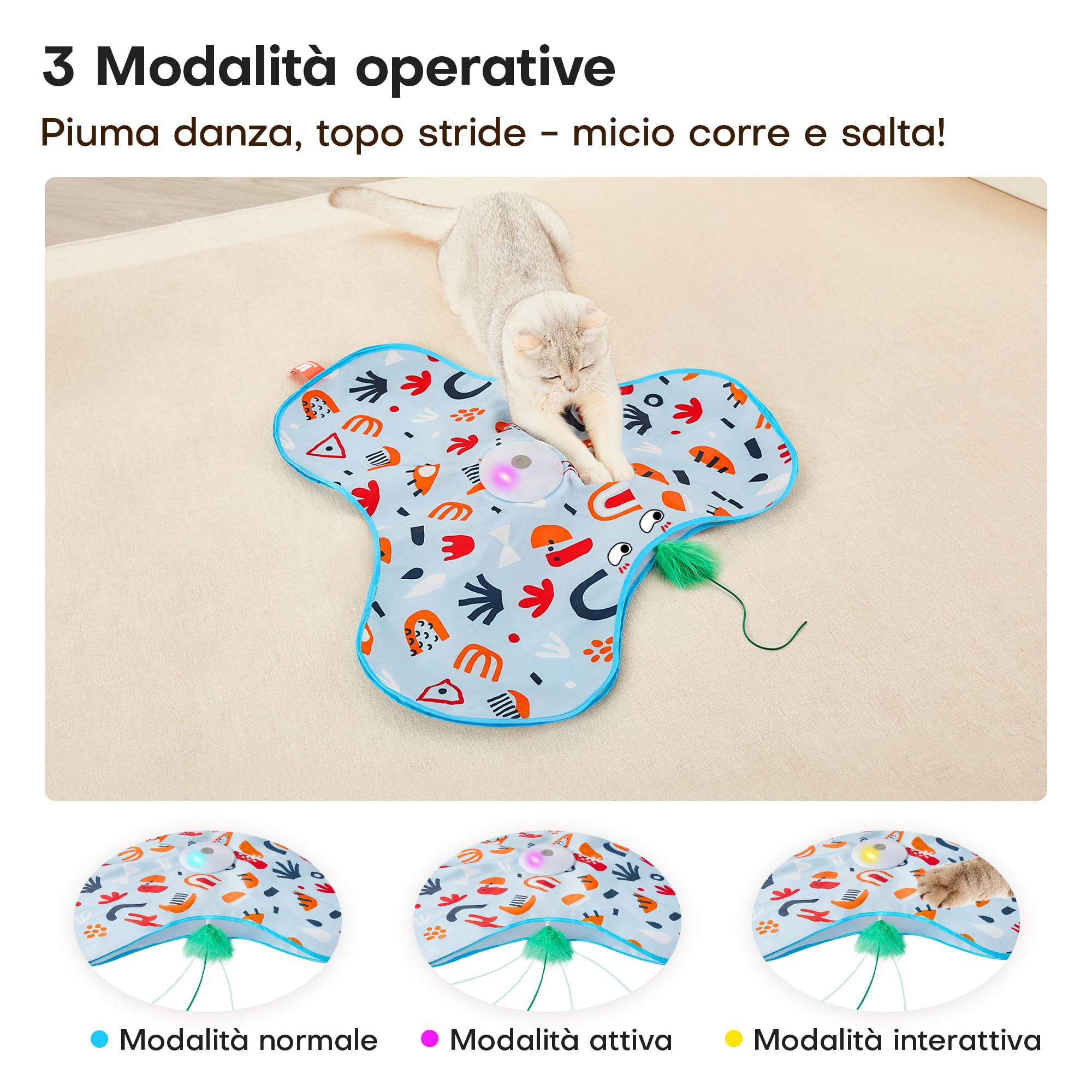 Potaroma Giochi per Gatti Interattivi Ricaricabili – Giocattolo con Piume Nascoste in Movimento, Suono Realistico di Topo, Attivazione al Tocco, per Gattini e Gatti Adulti da Interno Cover Floreale