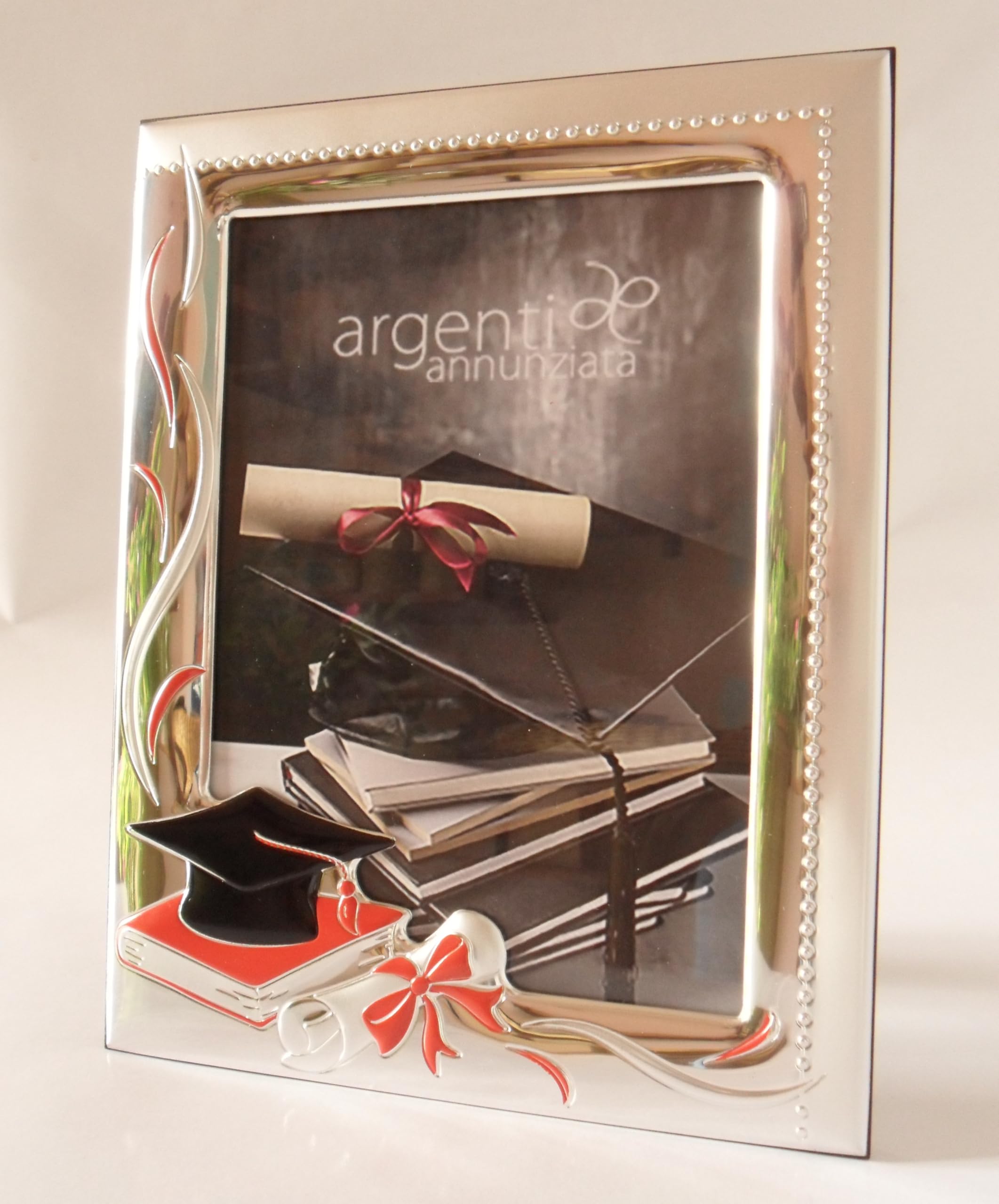 Argenti Annunziata PORTAFOTO REGALO PER LAUREA IN ARGENTO PVD COLOR cm18x14x2 CON TOCCO E PERGAMENA PER FOTO cm14x10 -> TUO IN 24/48 h