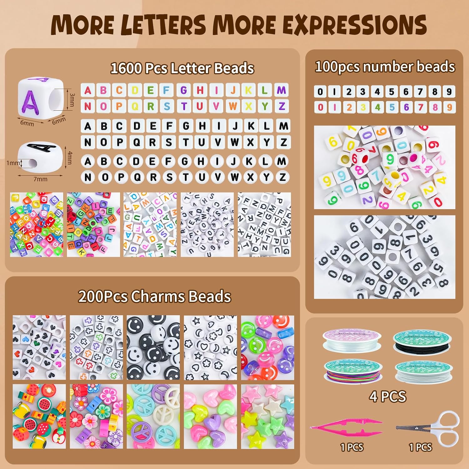 4500Pcs Pony Beads Bracelet Making Kit, 6 Boxes with 1600pcs Letter Beads Friendship Bracelets Kandi Rave Bead for Jewelry Making Keychain Hair Braid Gifts for Teens Arts and Crafts Kits