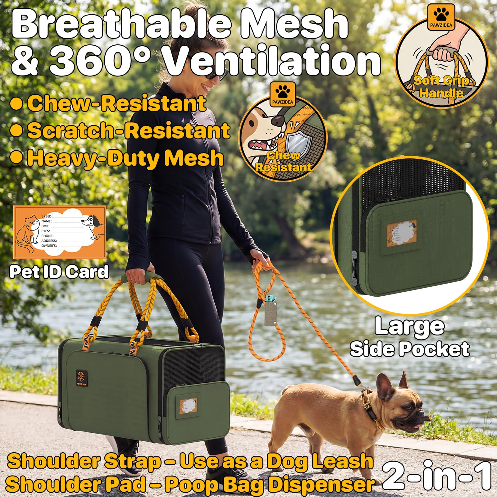PAWZIDEA Expandable Pet Carrier Airline Approved, 18"&times;11"&times;11" Small Dog Carriers, Collapsible Top-Load Cat Carrier for 2 Cats Under Seat, Soft-Sided Puppy & Animal Travel Bag, ID Card, Up to 15lbs - image 4