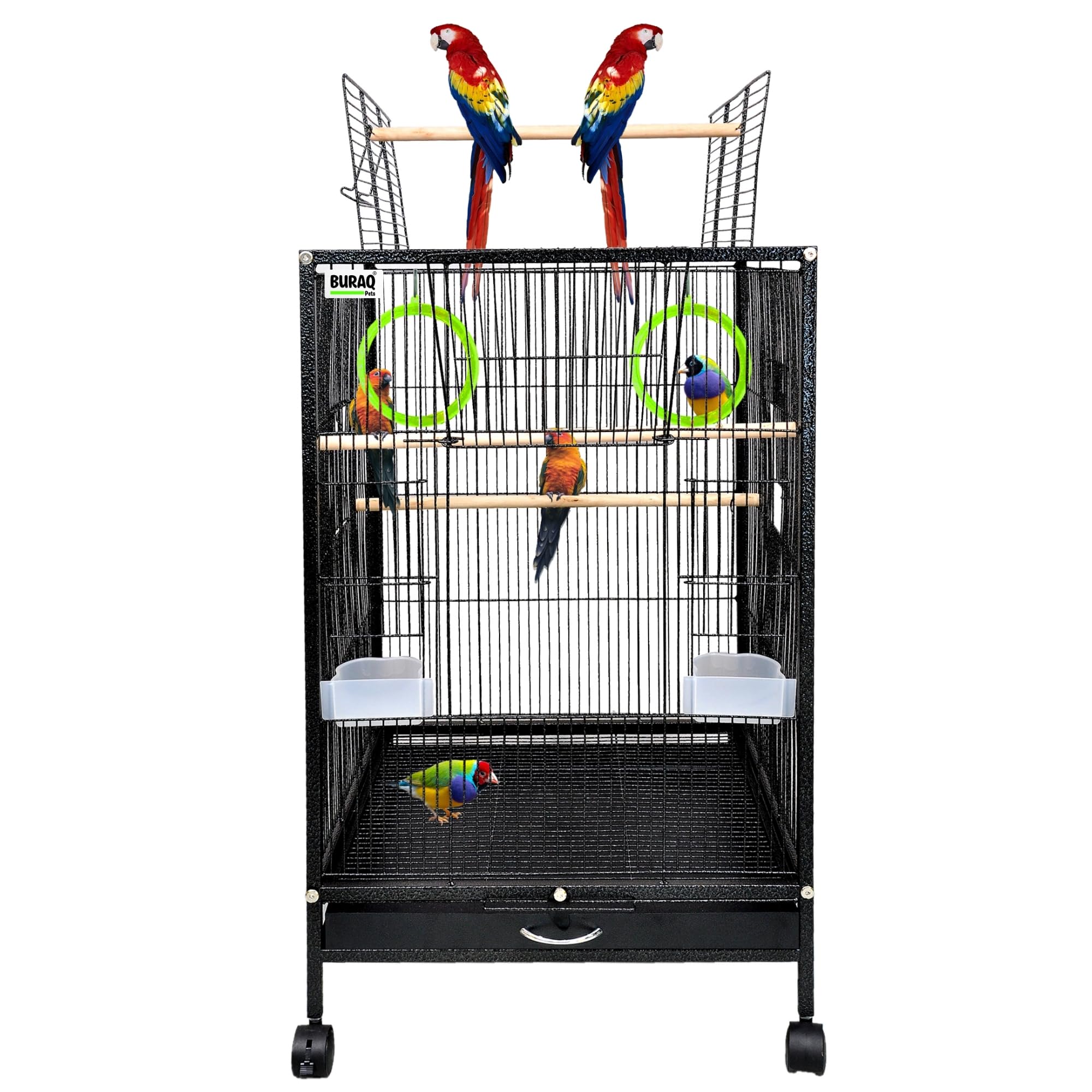 Buraq 30 Inch Large Bird Cage, Includes Locking Casters & Bird Cage Accessories, for Small & Medium Types of Birds (Large - Black)-image-21