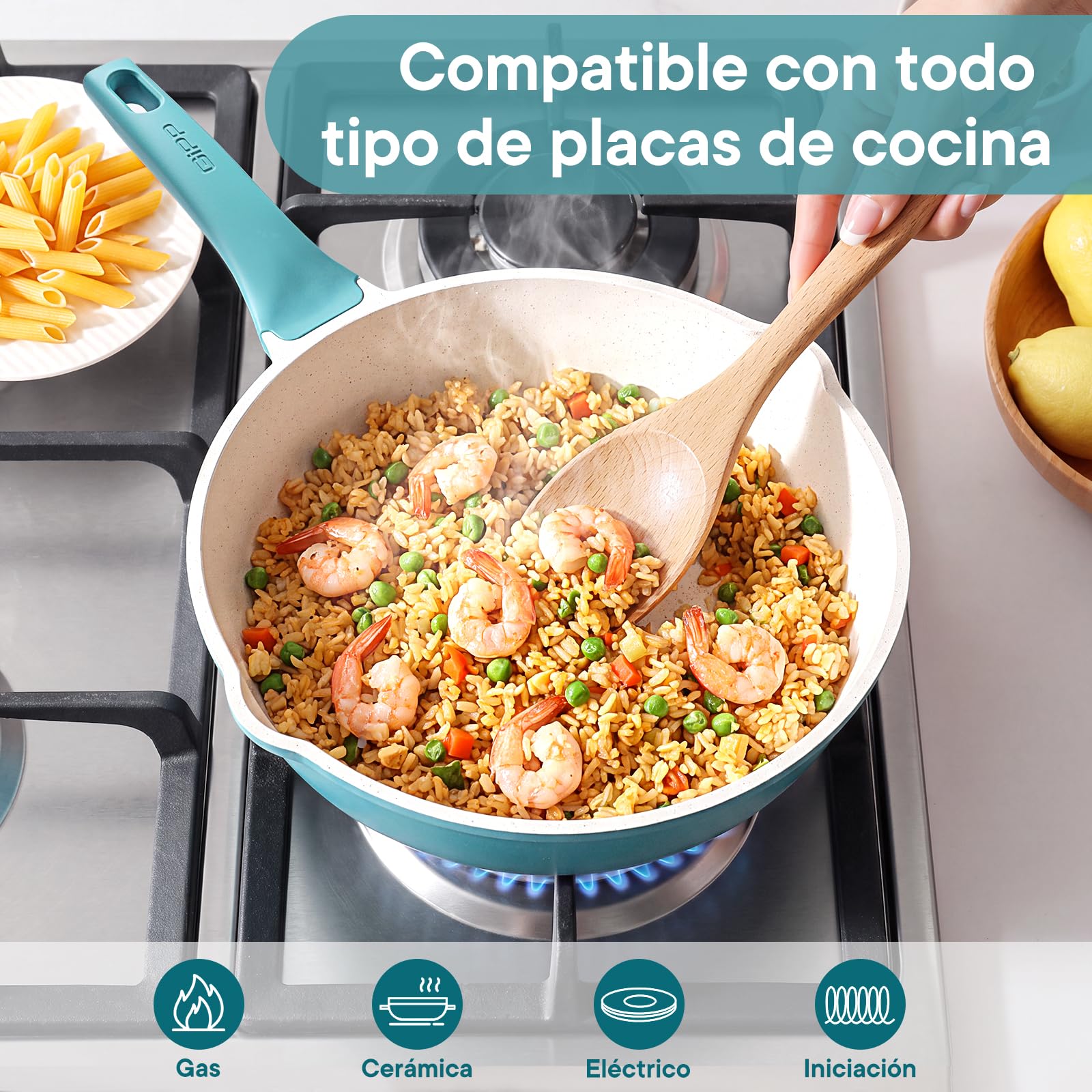 GiPP SartéN Antiadherente Con Tapa, SartéN Profunda De 30 Cm Y 5.1L, Sarté De CeráMica, Mango Que Se Mantiene FríO, SartN De InduccióN, Saludable Y No TóXica,azul