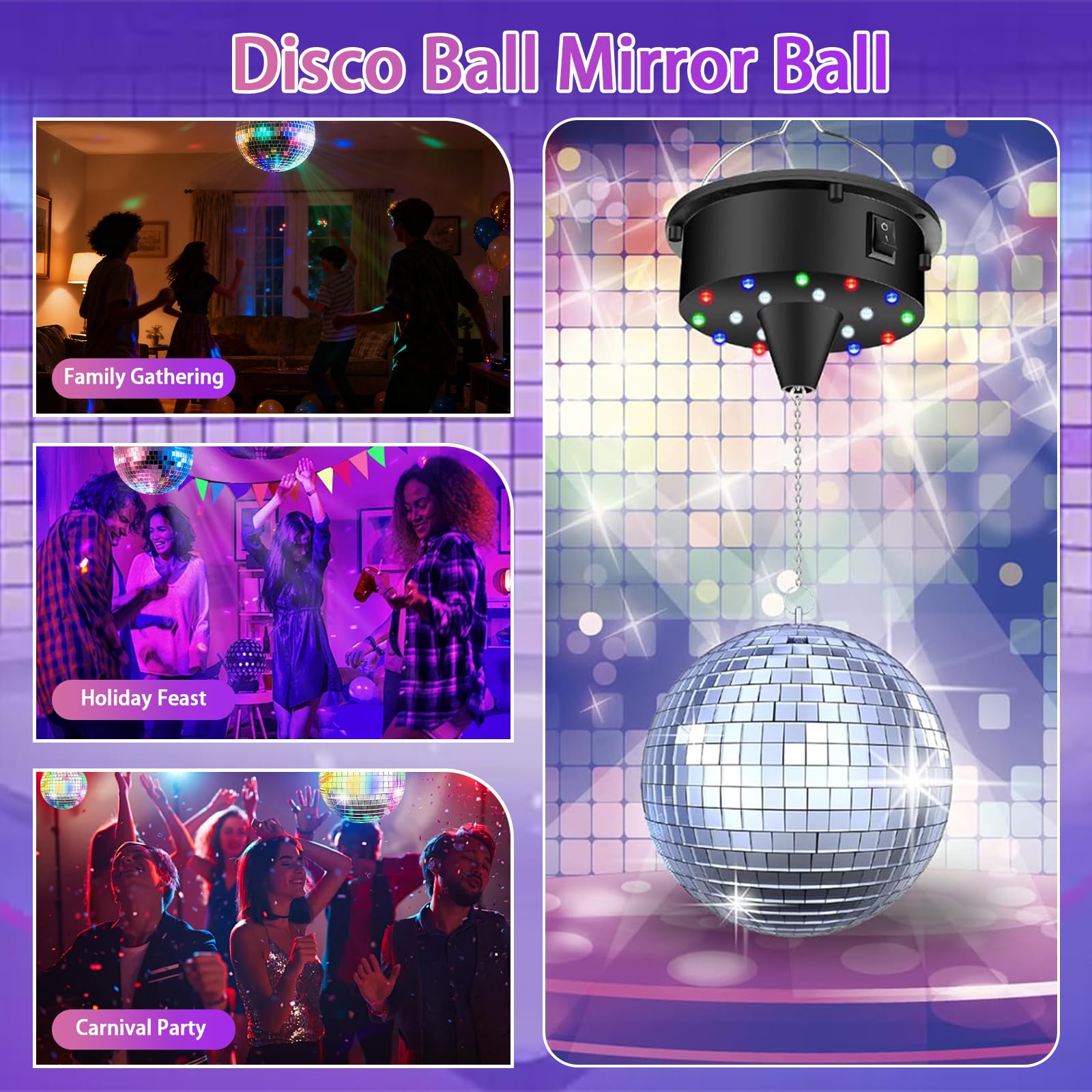 Discobal met motor, spiegelbal draaimotor, instelbaar 5/8/10/15 omw/min