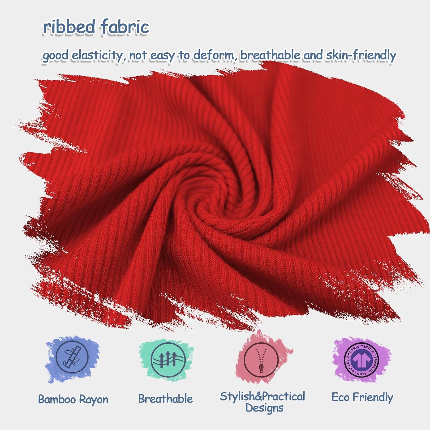 Jimonda Baby Jumpsuit,Ribbed Long Sleeve Romper,Girls Boys Footless Pajamas,Gender Neutral Clothes,2-Way Zip Sleepers Red - Image 3