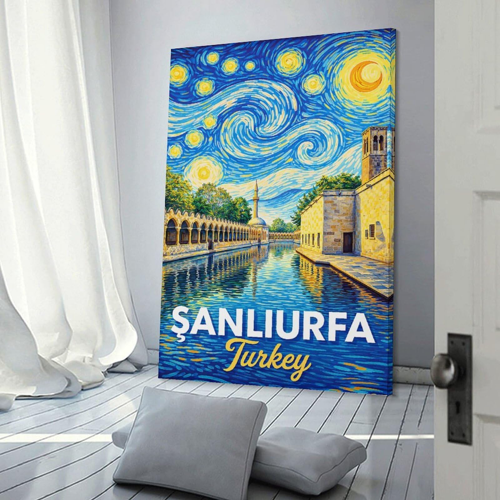 Junmoney Sanliurfa Turkey Starry Night Home Decor Wall Art 24x36inch(60x90cm), for Lounge, Bedroom Or Personal Spaces, Gift Idea for Housewarming And Birthdays
