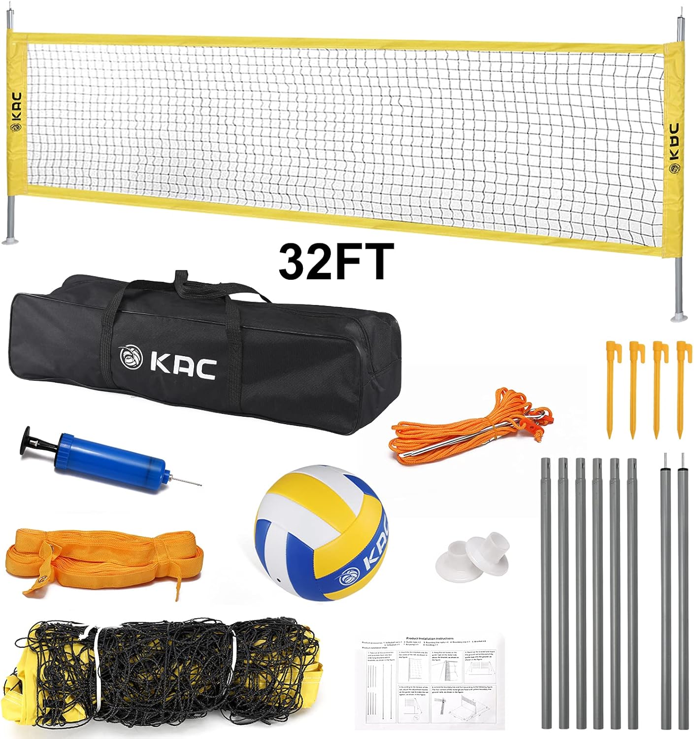 KAC Portable Volleyball Sets, Outdoor Volleyball Net System for Outdoor Beach Backyard, FIVB Nets Standard with Height Adjustable Aluminum Poles : Sports & Outdoors