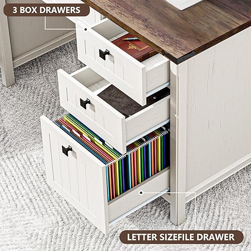 Miniatura 4 de Escritorio ejecutivo de granja con cajones, escritorio de computadora de granja de 62 pulgadas de ancho con tomas de corriente y carga USB,