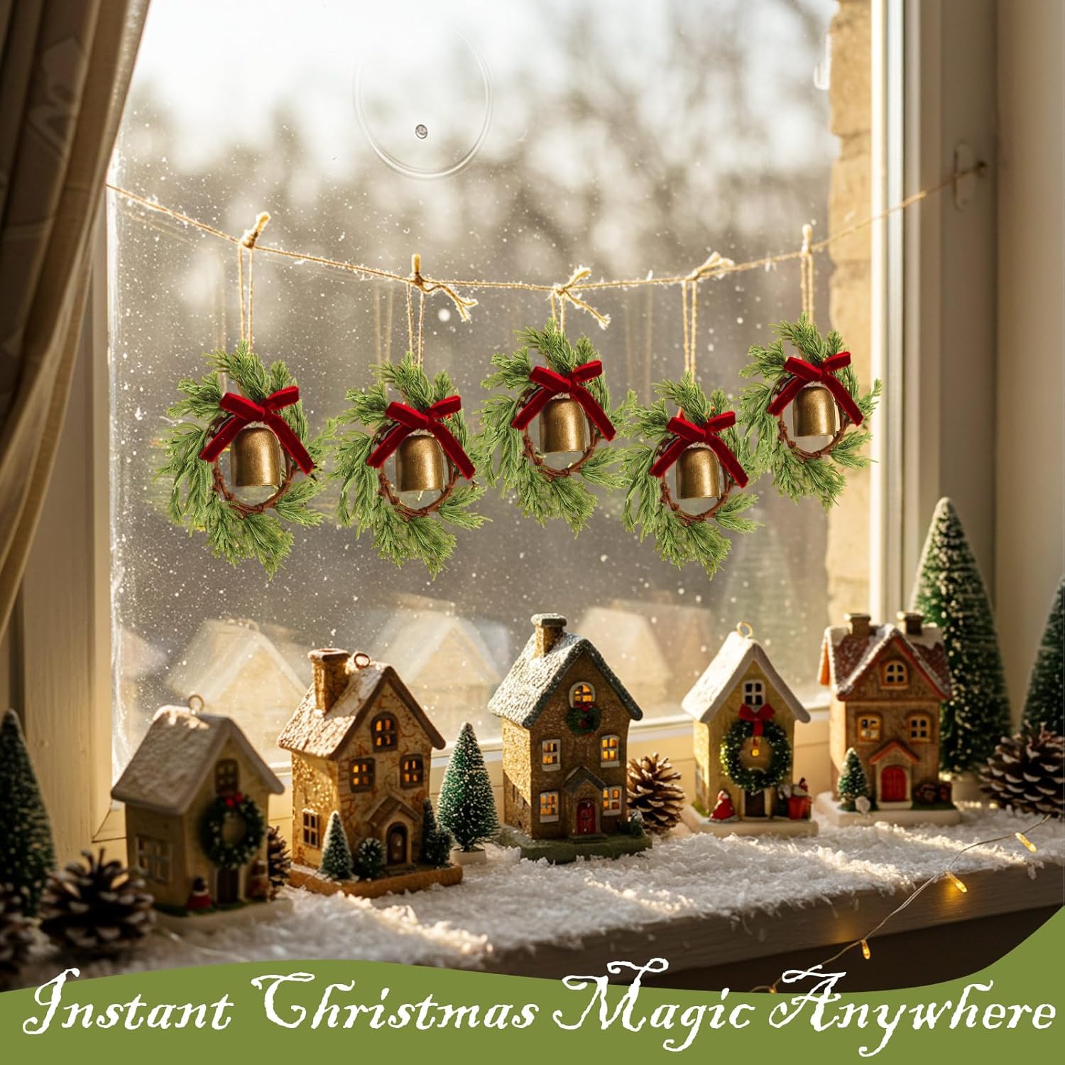 6 Pcs Mini Christmas Hanging Cedar Wreaths Small Xmas Cedar Wreath with Bell and Ribbon Bow for Christmas Tree Wreath Mantle Window Fireplace Kitchen Craft Decoration(Red)