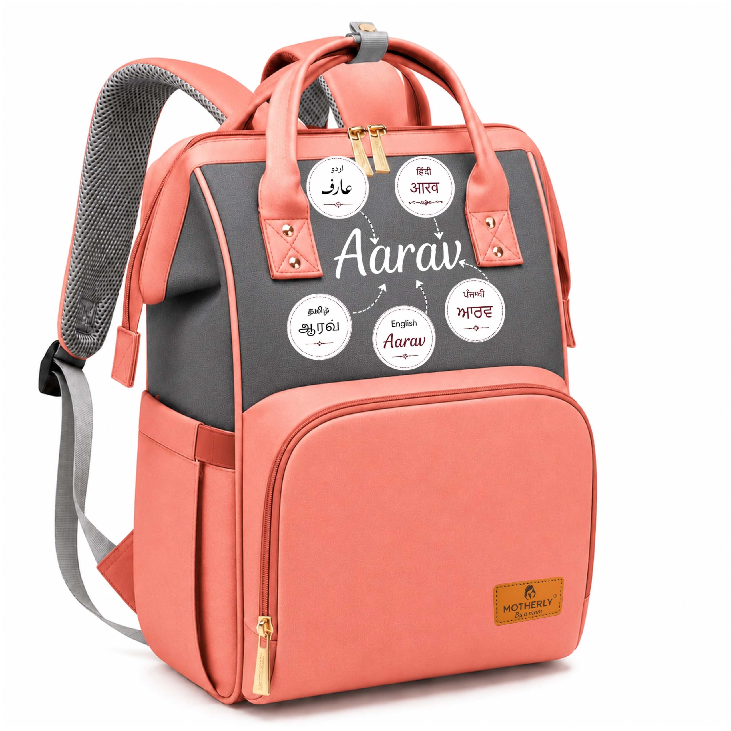 Motherly Crown Customized Diaper Bag for Mothers for Travel with Warranty/Baby bag for mother travel/Water-resistant Diaper bags for mom/Maternity bags for mother and baby-Pink & Grey-picture-17