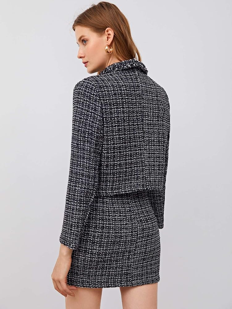 SweatyRocks Women's Business Suit 2 Pieces Flap Tweed Blazer