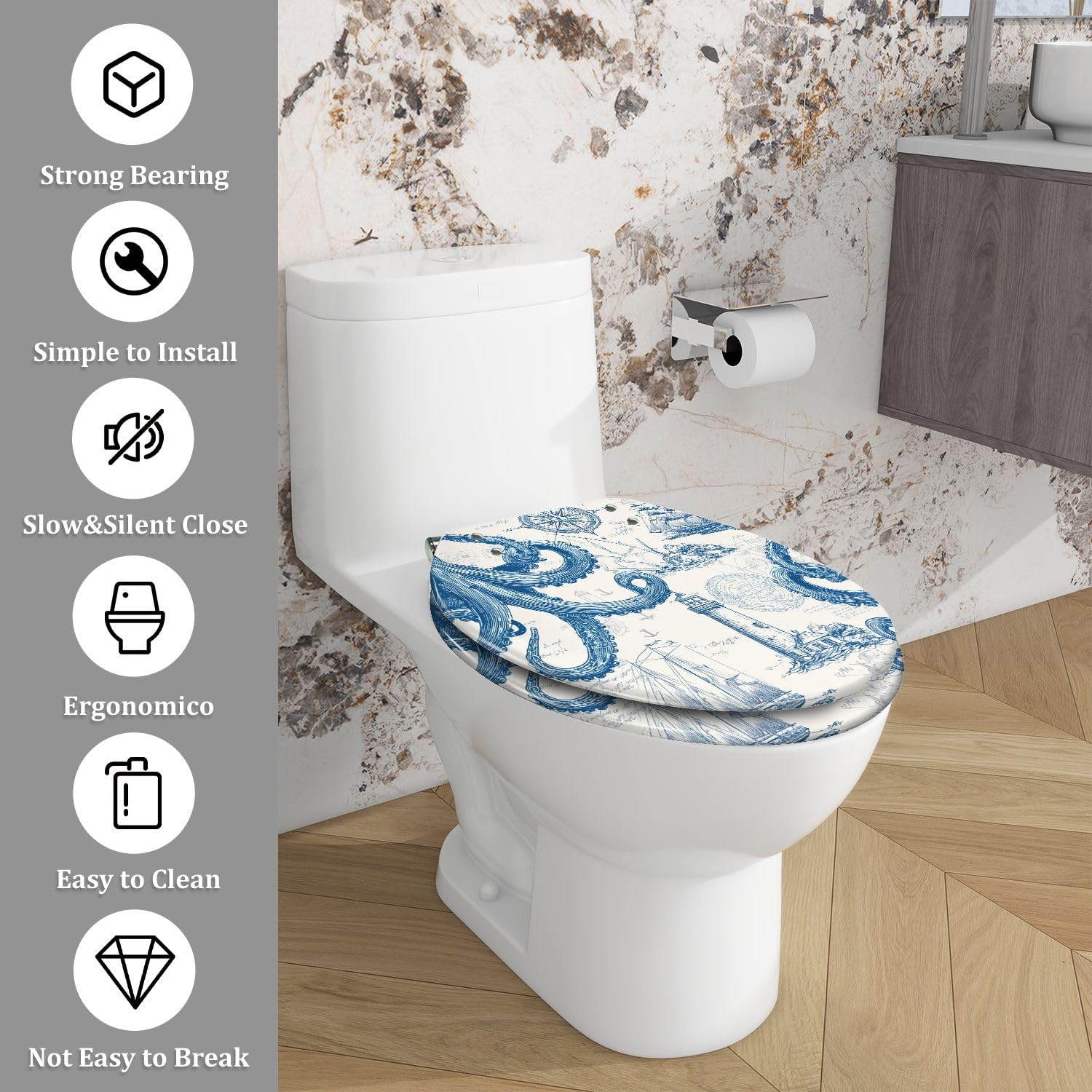Sedile WC allungato in resina per bagno domestico