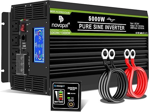 Miniatura 43 de Novopal Inversor de corriente de onda sinusoidal pura de 1000 W, convertidor de corriente de 12 V CC a 110 V/120 V CA, 4 salidas de CA, inversor