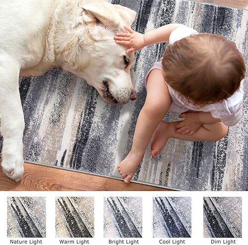 Miniatura 3 de Alfombra moderna abstracta de 2 x 6 pies, alfombra de pasillo lavable gris negro multi para cocina, antideslizante, suave, alfombra delgada de Gris