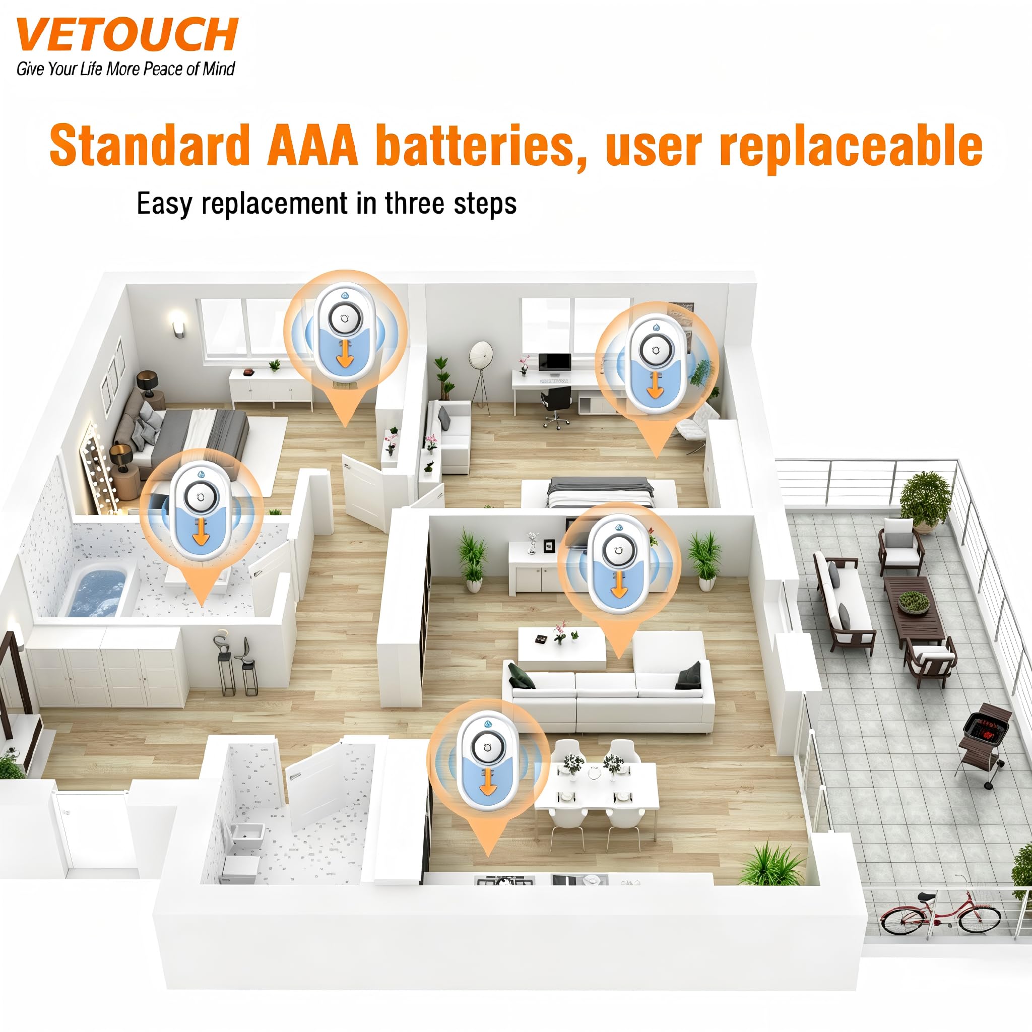 Detector de fugas de agua con alarma fuerte, sirena de 100 dB y flash LED, alarma con sensor de agua para el hogar, sótano, bomba de sumidero, cocina, baño, RV, calentador de agua, interior y