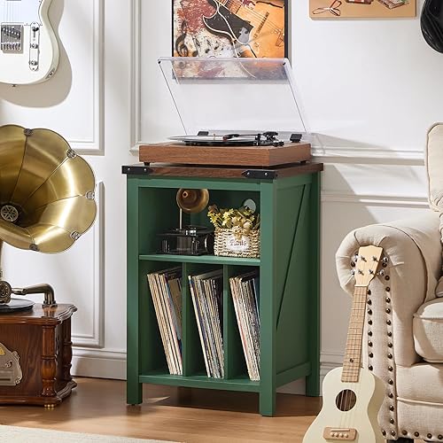 Miniatura 7 de Soporte para tocadiscos con almacenamiento de discos de vinilo, mesa de tocadiscos verde con capacidad para hasta 160 álbumes, soporte giratorio de