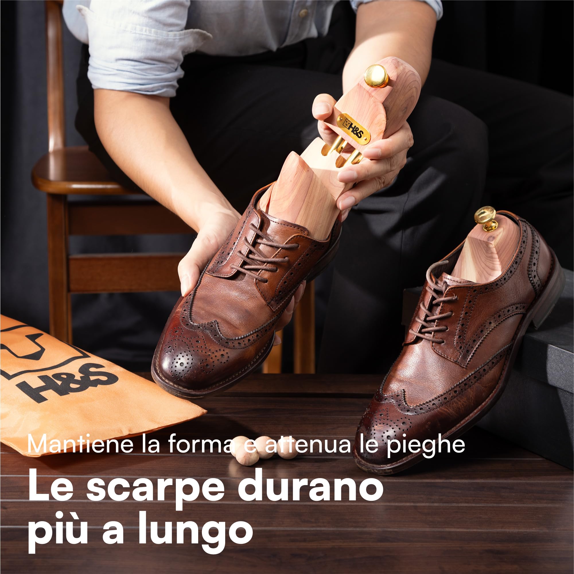 H&S Tendiscarpe Legno - Allarga Scarpe Uomo e Donna - Forme per Scarpe in Legno di Credo - Tendi Scarpe per Durabilità e Comfort - Forma per Scarpe