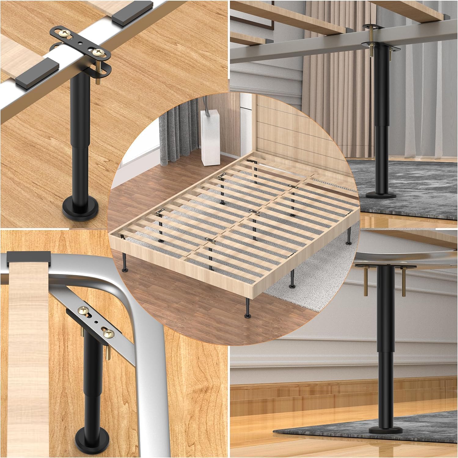 4 gambe del letto regolabili, altezza 18-33 cm, gambe di supporto per letto/letto centrale, metallo, ricambio regolabile per mobili fai da te, mobili da cucina, divani