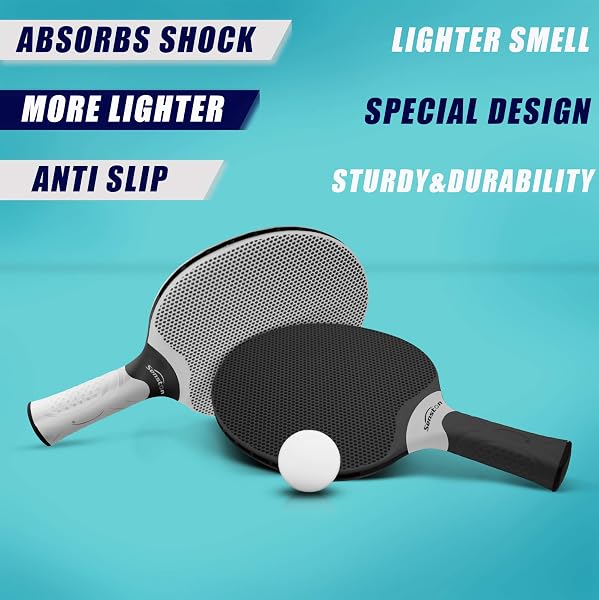 Senston Ensemble de Raquettes de Tennis de Table, Raquettes de Tennis de Table Professionnelles avec 3 balles, Ensemble de Raquettes de ping-Pong en Caoutchouc Composite - 4