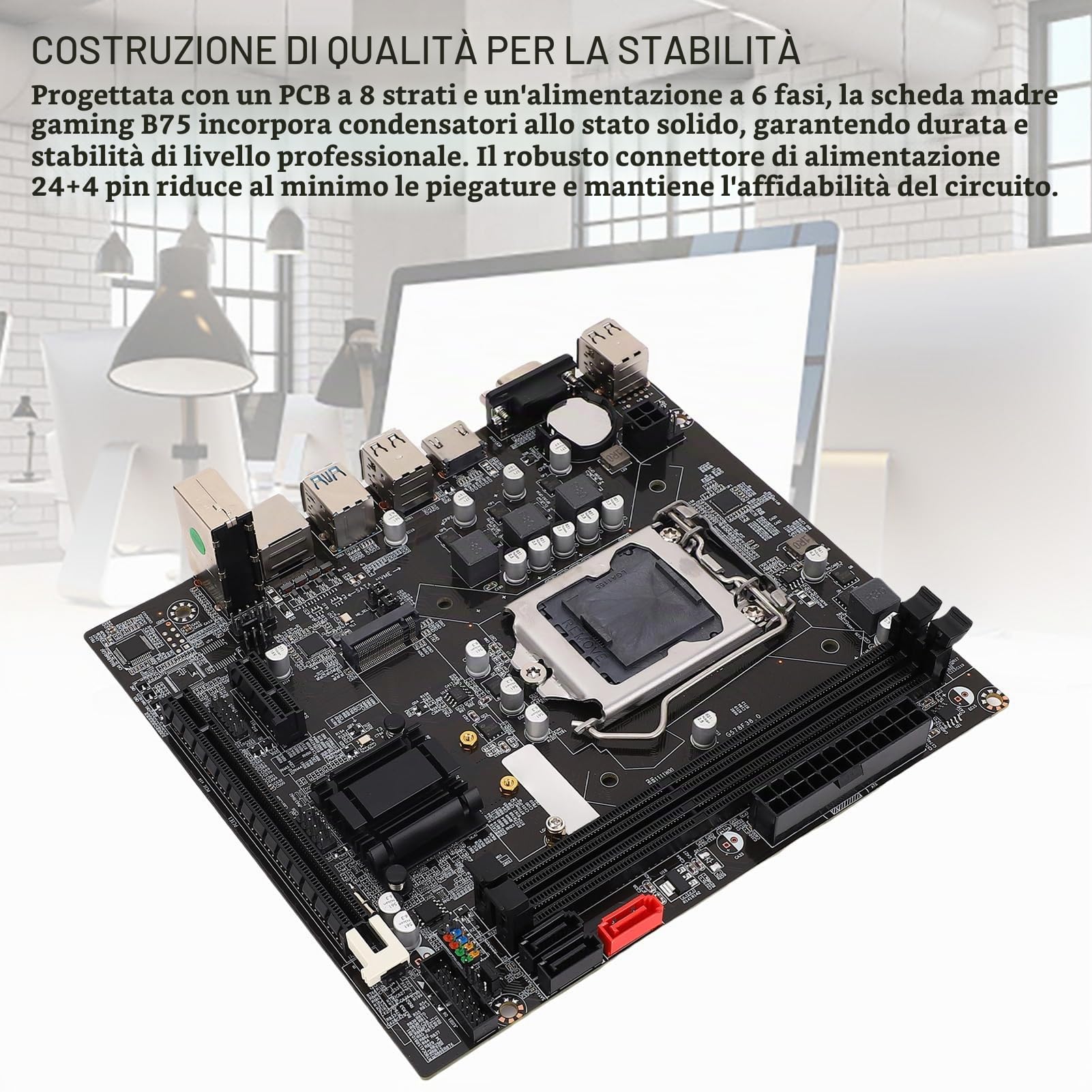 Scheda Madre LGA 1155 B75 DDR3 16GB M.2 NVME NGFF ATA3.0 PCIe per Core i3 i5 i7 Xeon E3 V2 con Alimentatore a 6 Fasi