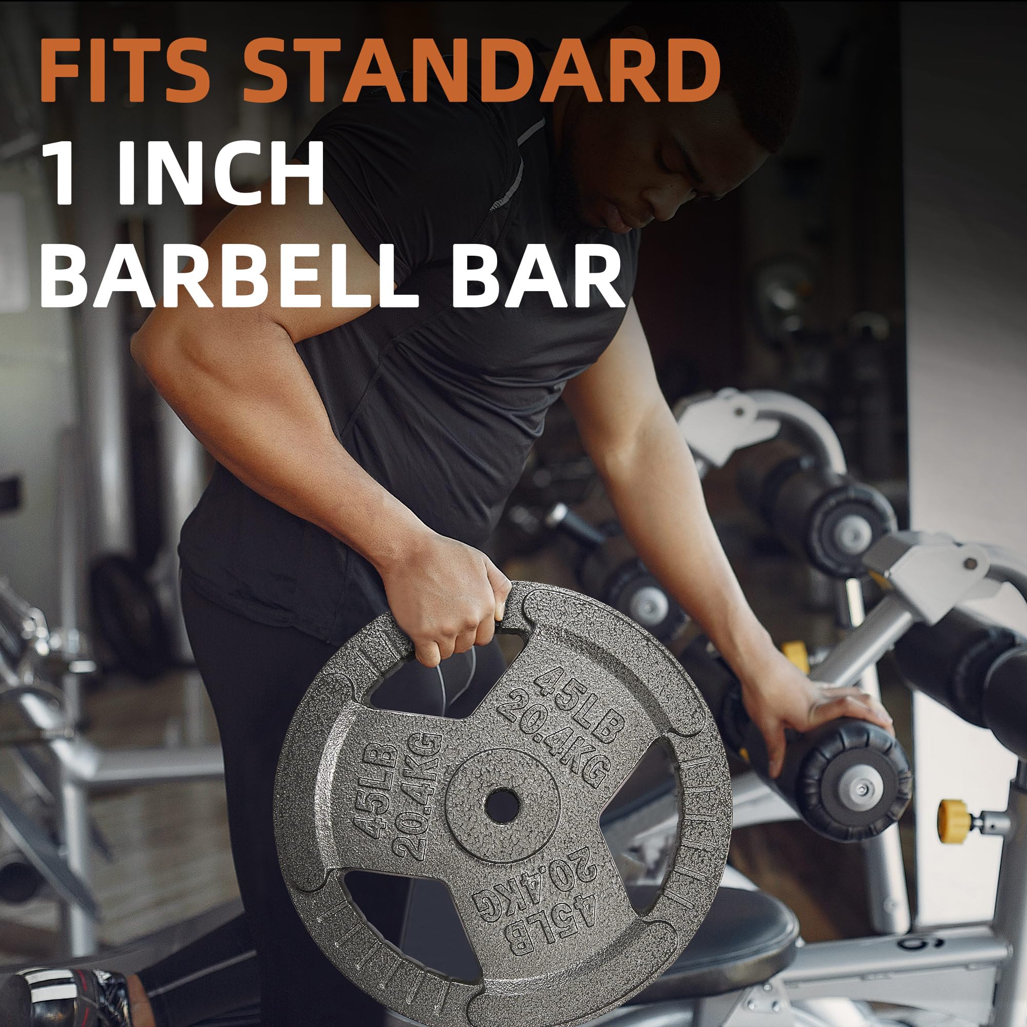 Fitvids Cast Iron 1-Inch Standard Weight Plate for Strength Training & Weightlifting, Multiple Weights Available, 45LB (Pair)