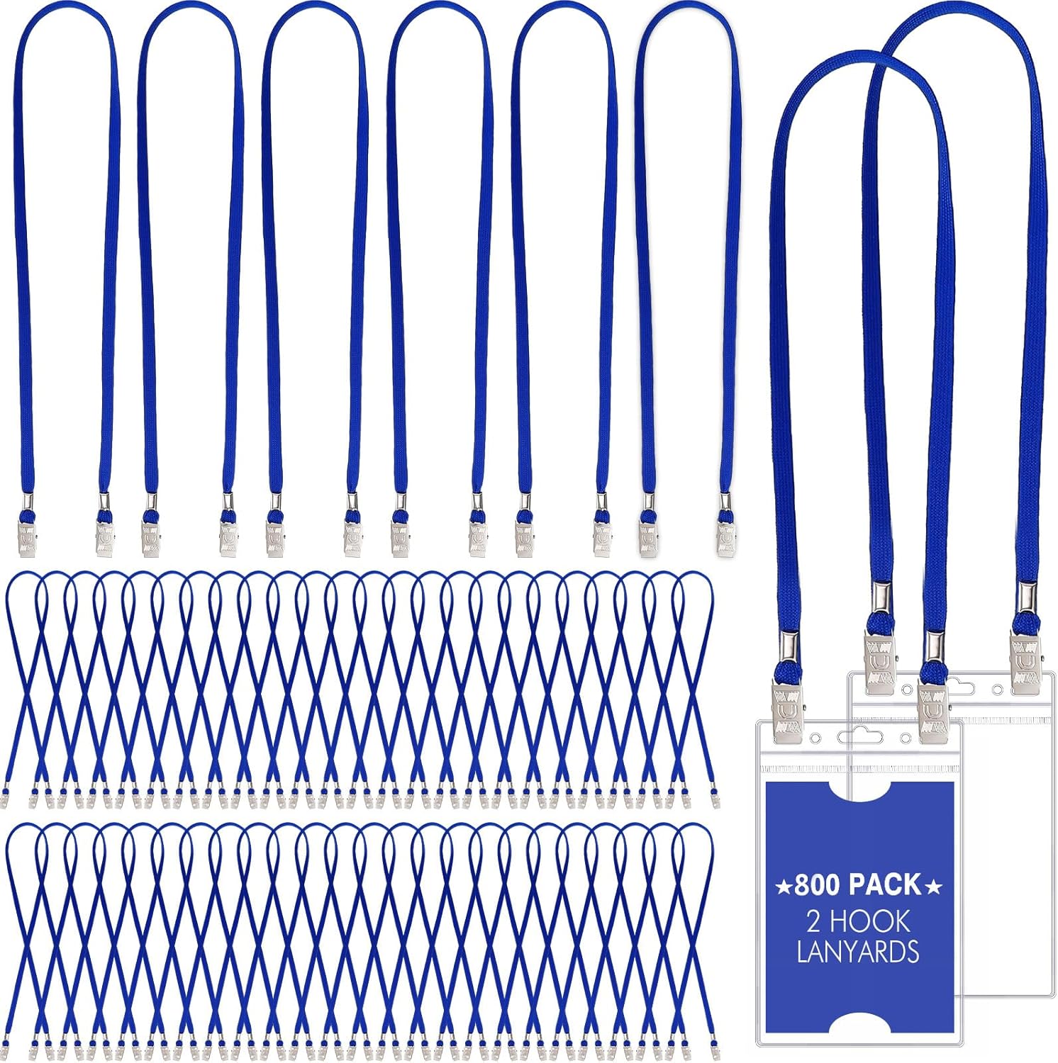 Patelai 800 Pack Double Clip Lanyards Bulk Face Mask Lanyard Twist Free 2 Hook Design Adjustable Badge Neck Strap for ID Name Badge Holder Back to School Conference Office Class Essential (Blue)