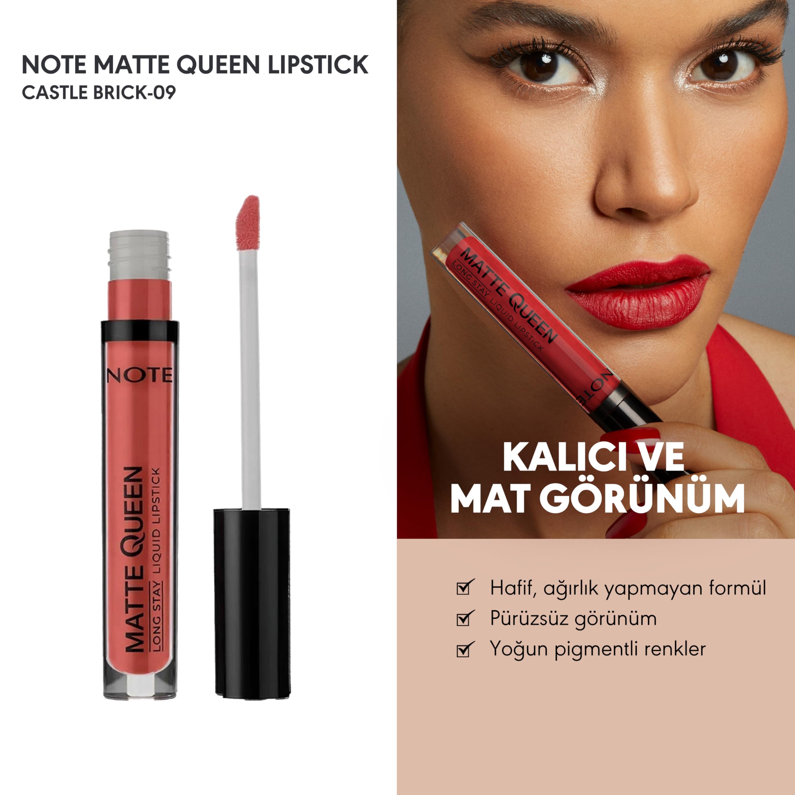 Note Cosmetics Matte Queen Lipstick 09 Castle Brick Kalıcı Likit Ruj, Pembe