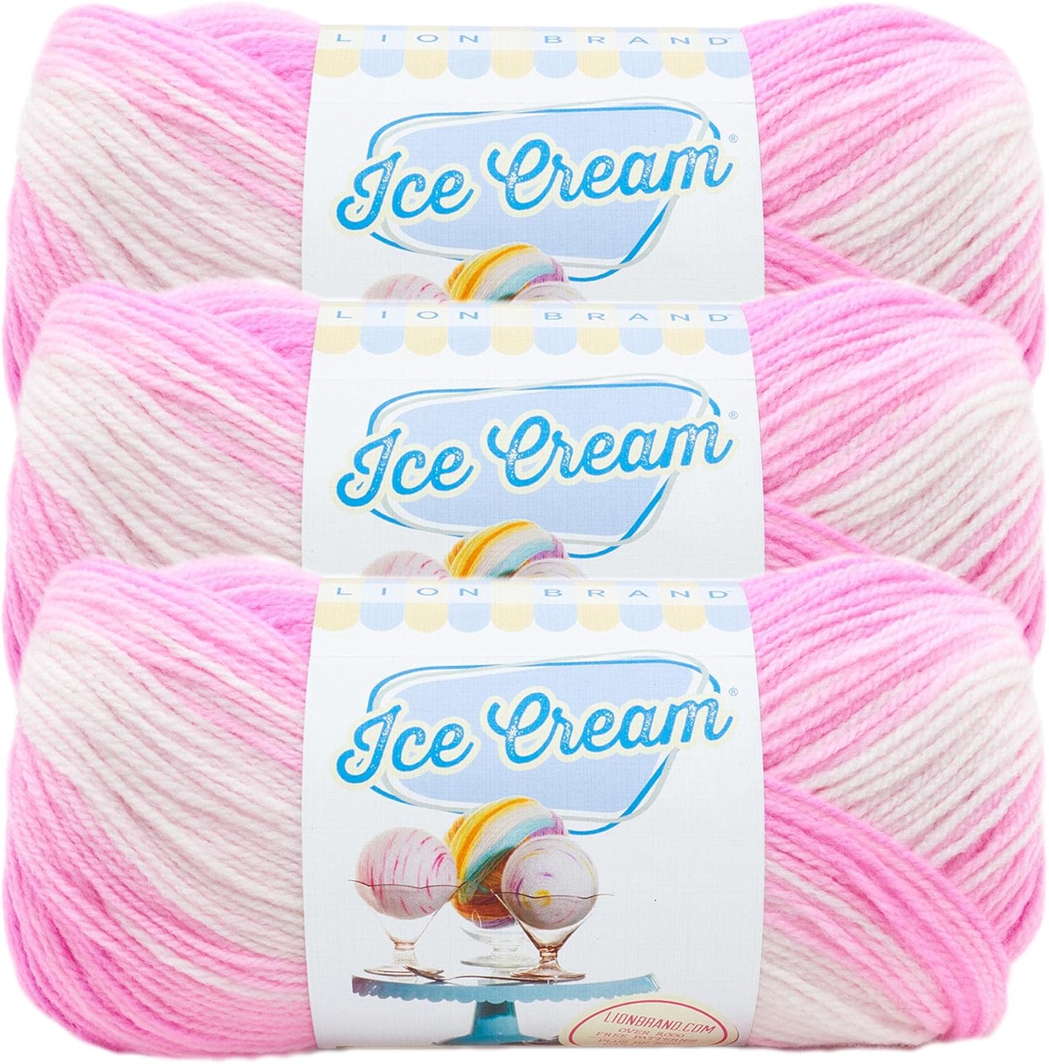 (3 Pack) Lion Brand Yarn Ice Cream Baby Yarn, Birthday Cake