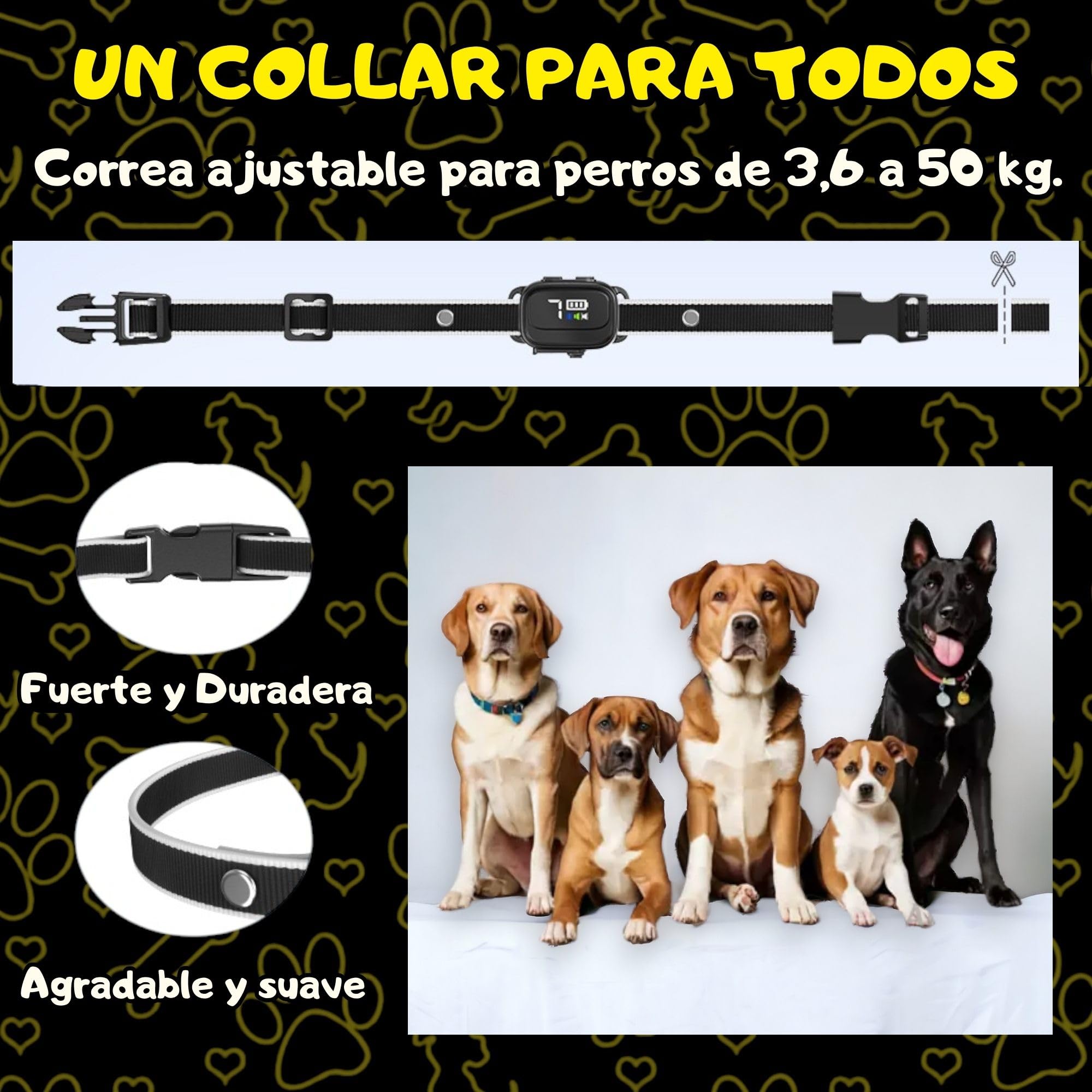 Collar Antiladridos Perros Pequeños y Medianos, Detección Automática, Ligero e Inteligente, 7 Niveles Intensidad + 3 Modos de Adiestramiento, Collar electrico para Perros. (Negro)