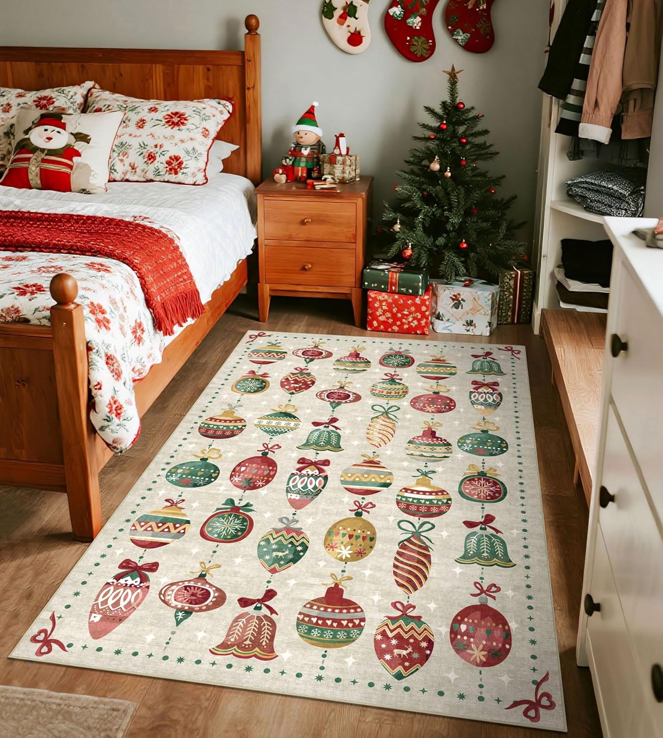 Christmas 3x5 Entry Rug - Soft Non-Slip Colorful Area Rug for Bedroom Ultra-Thin Washable Ornaments Print Accent Throw Rugs for Living Room Kitchen Entryway Dorm Kids Room Xmas Holiday Decor