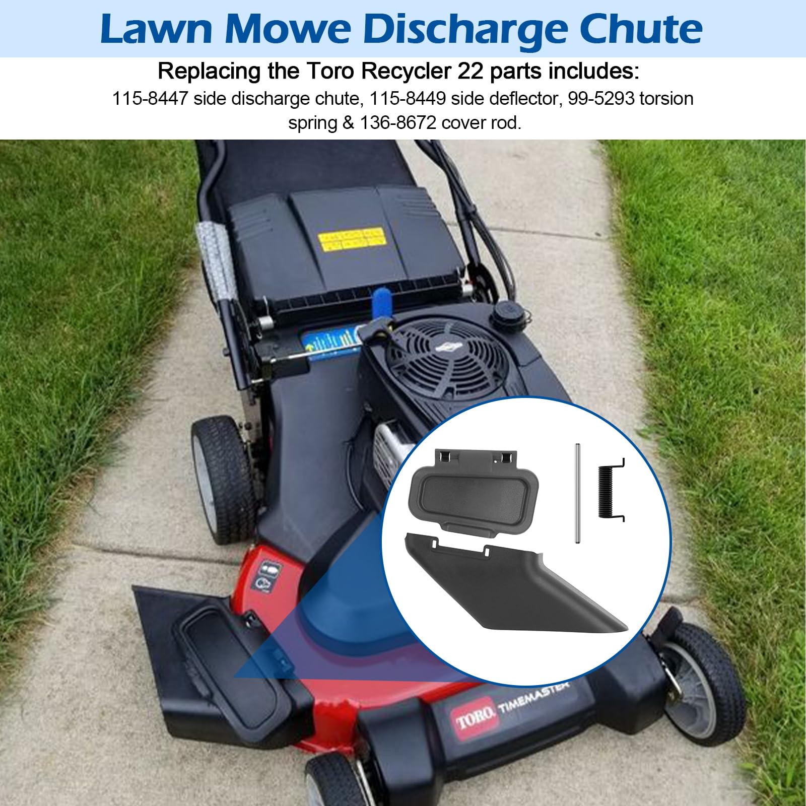 Side Discharge Chute For Toro 22" Recycler Lawn Mower - Model 115-8447, Direct Fit