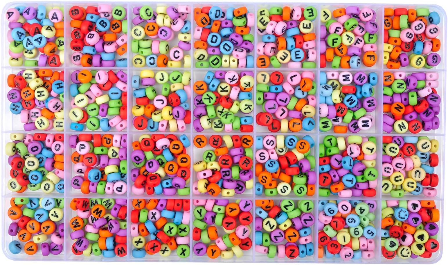 1000+ PCS Letter Beads, Alphabet Beads for Bracelets, Round Number & Heart, 5m Elastic String Jewelry Making Kit