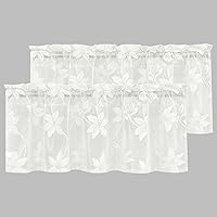 Vista 53 de DWCN Cortinas traslúcidas para cocina, bolsillo para barra de encaje floral beige, 52 x 36 pulgadas, 2 paneles Encaje Beige