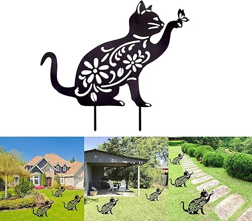 Miniatura 3 de SS SUNSBELL Decoración de jardín, maceta de gato, estacas acrílicas, arte de césped, silueta de gato, regalos temáticos para mujeres, decoración del