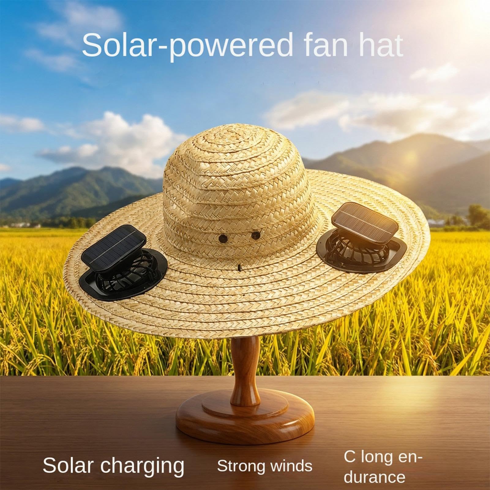 Sombreros de Paja para Hombre,Gorra Recargable USB de ala Ancha - Sombrero de Sol para Hombre,para Actividades al Aire Libre Camping Jardín Excursiones Trabajo Viajes Deportes
