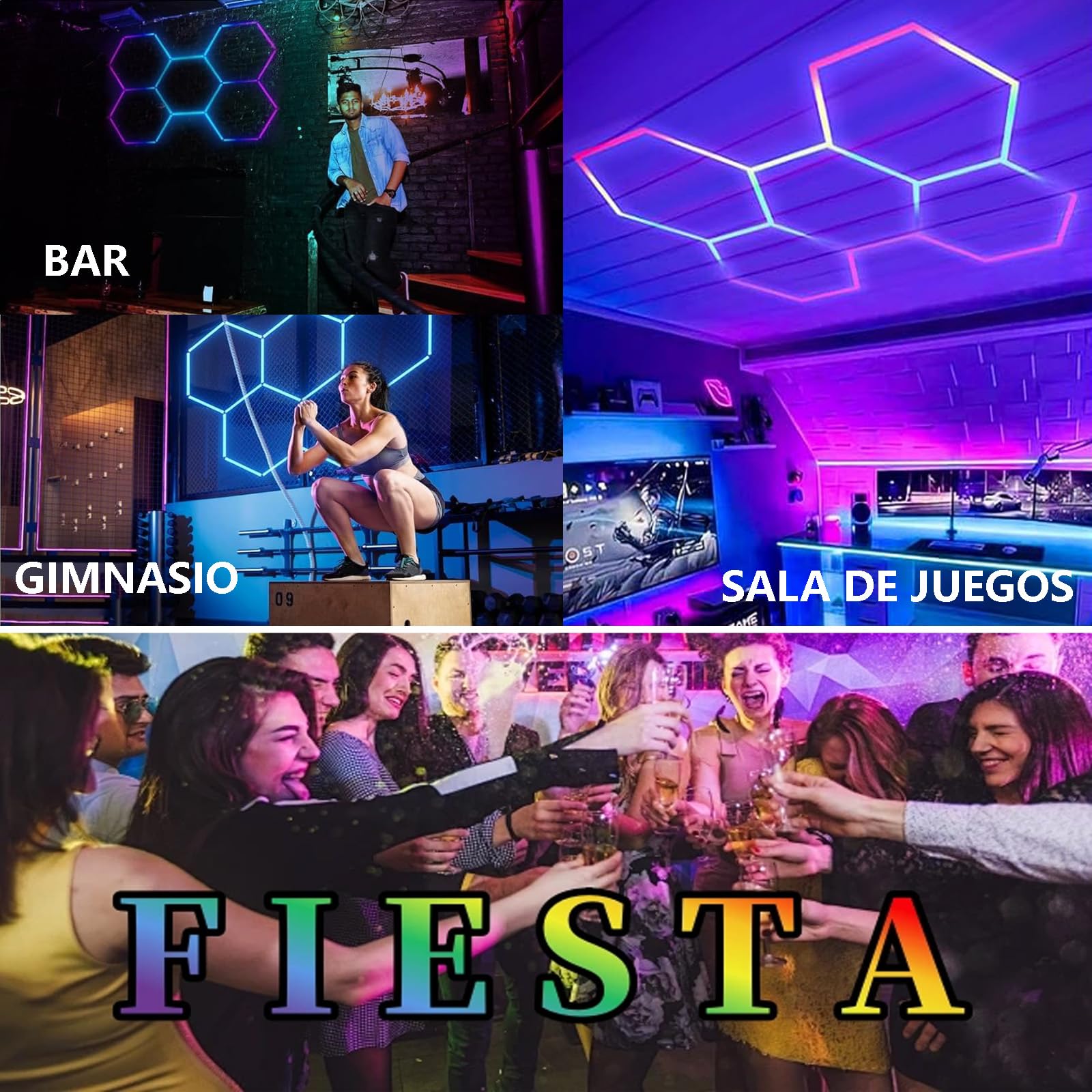 Luces Led Hexagonales Rgb Hexagonos Led Luz Garaje Hexágonos Lampara, Luz De Garaje Techo 358 +Modelo Música Cochera Belleza Del Coche Para Estaciones De Trabajo Y Talleres
